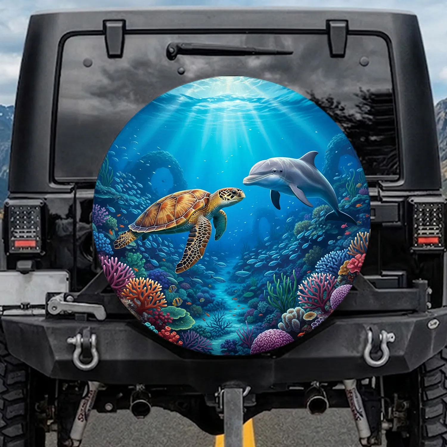 Sea Turtle Dolphin Ocean Coral Reef - Wildlife Lover Gift Spare Tire Cover - 1