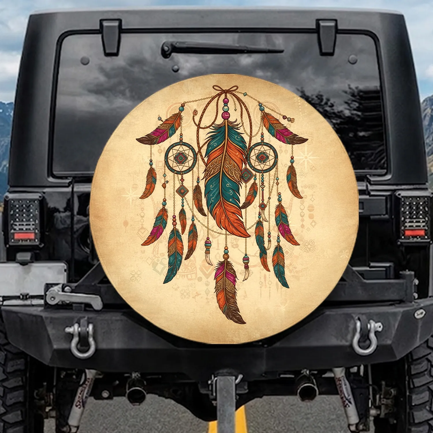 Feather Dreamcatcher Beaded Charms - Outdoor Enthusiast Gift Spare Tire Cover - 1