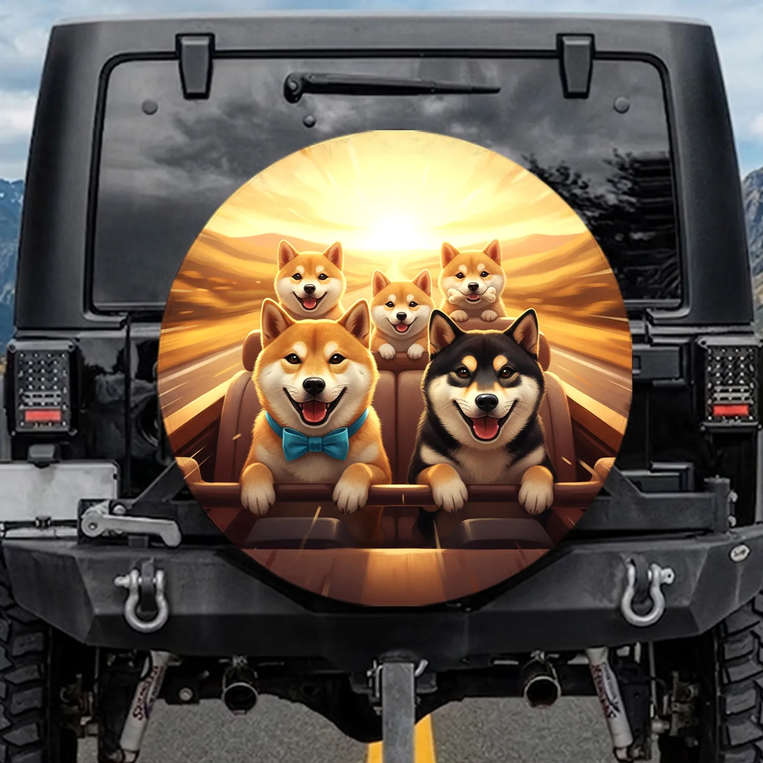 Five Shiba Inu Dogs Road Trip - Dog Lover Gift for Pet Owners Spare Tire Cover - 1