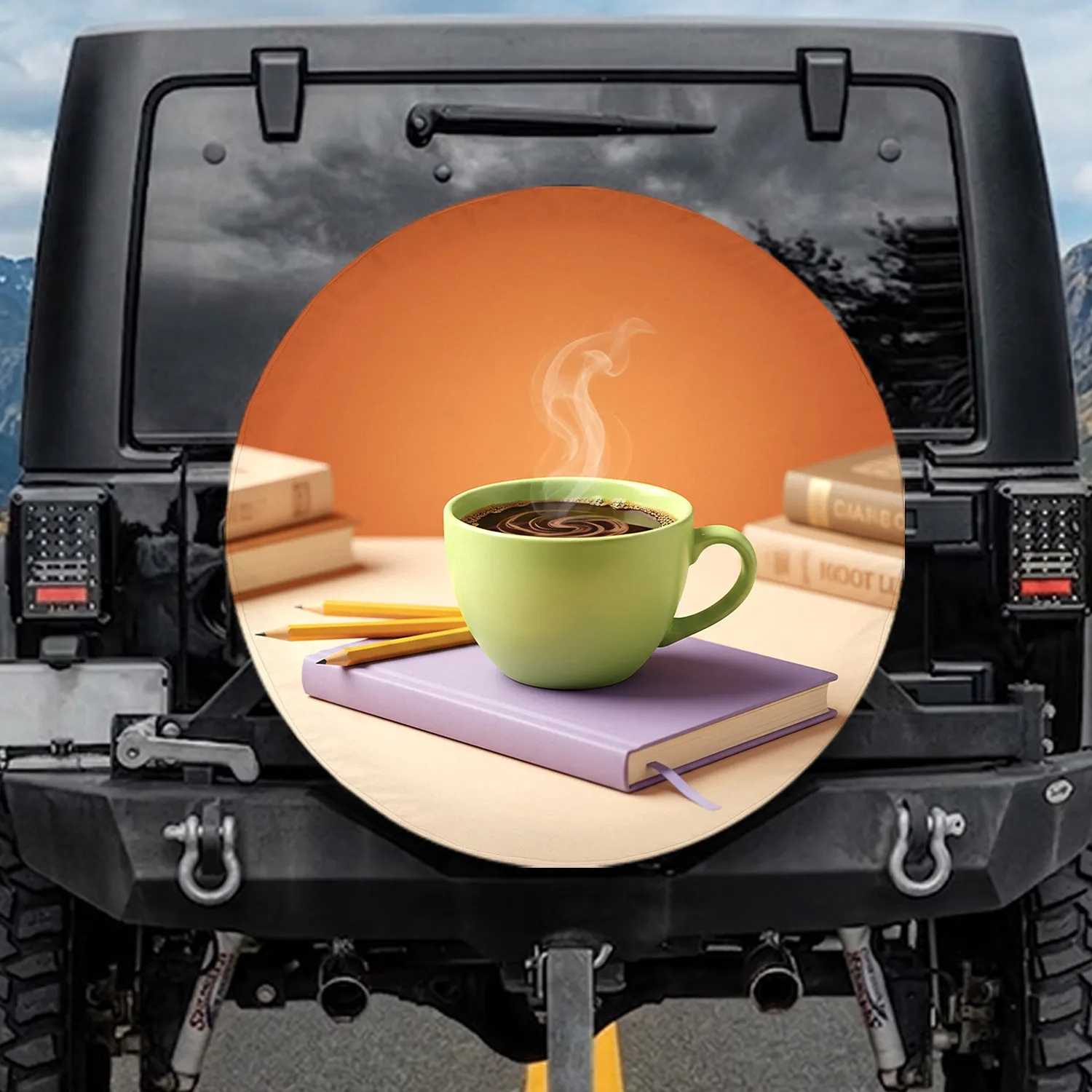Coffee Cup Notebook Pencils - Home Decor Gift Spare Tire Cover - 1