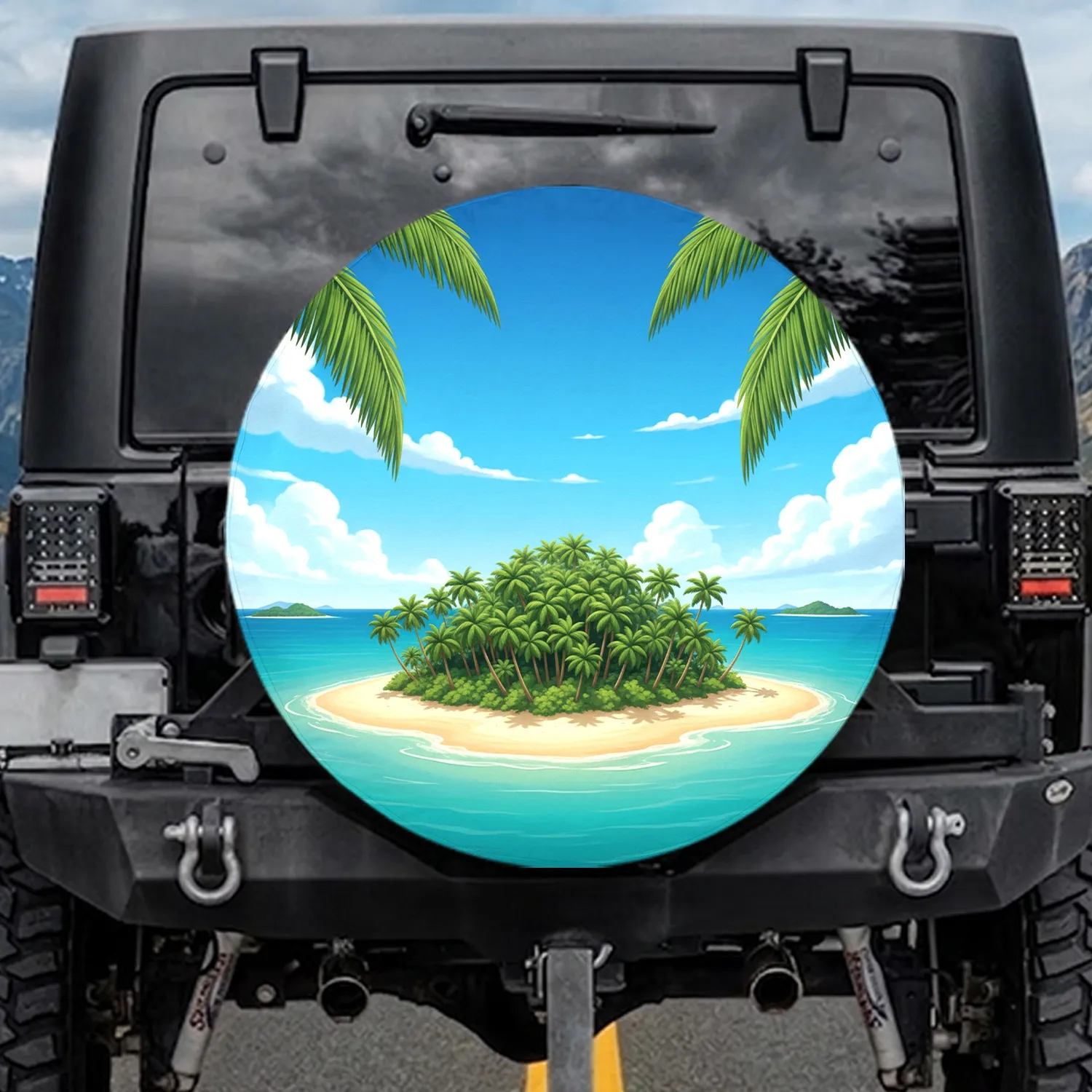 Lush Tropical Island Beach Ocean Seascape - Travel Essentials Gift for Beach Lovers Spare Tire Cover - 1