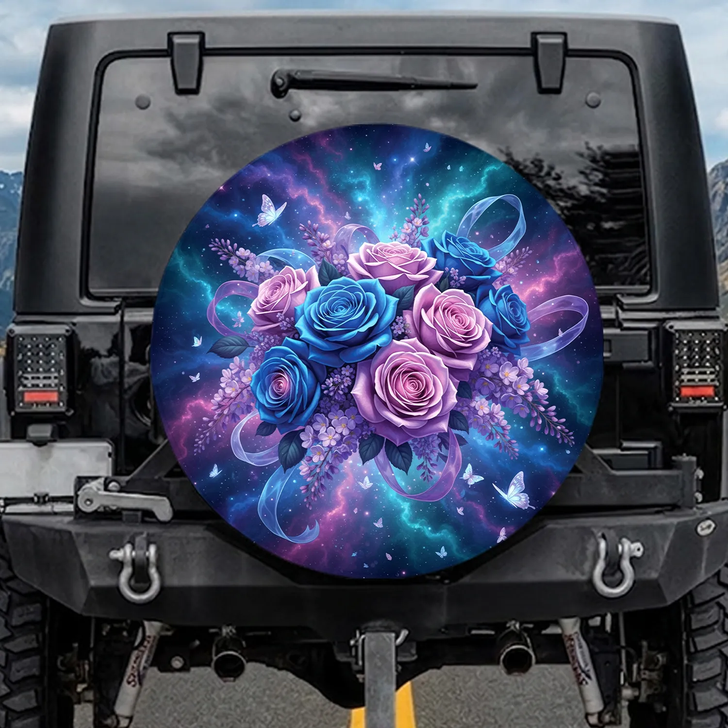 Roses Wisteria Butterflies Celestial Galaxy - Fantasy Lover Gift Spare Tire Cover - 1