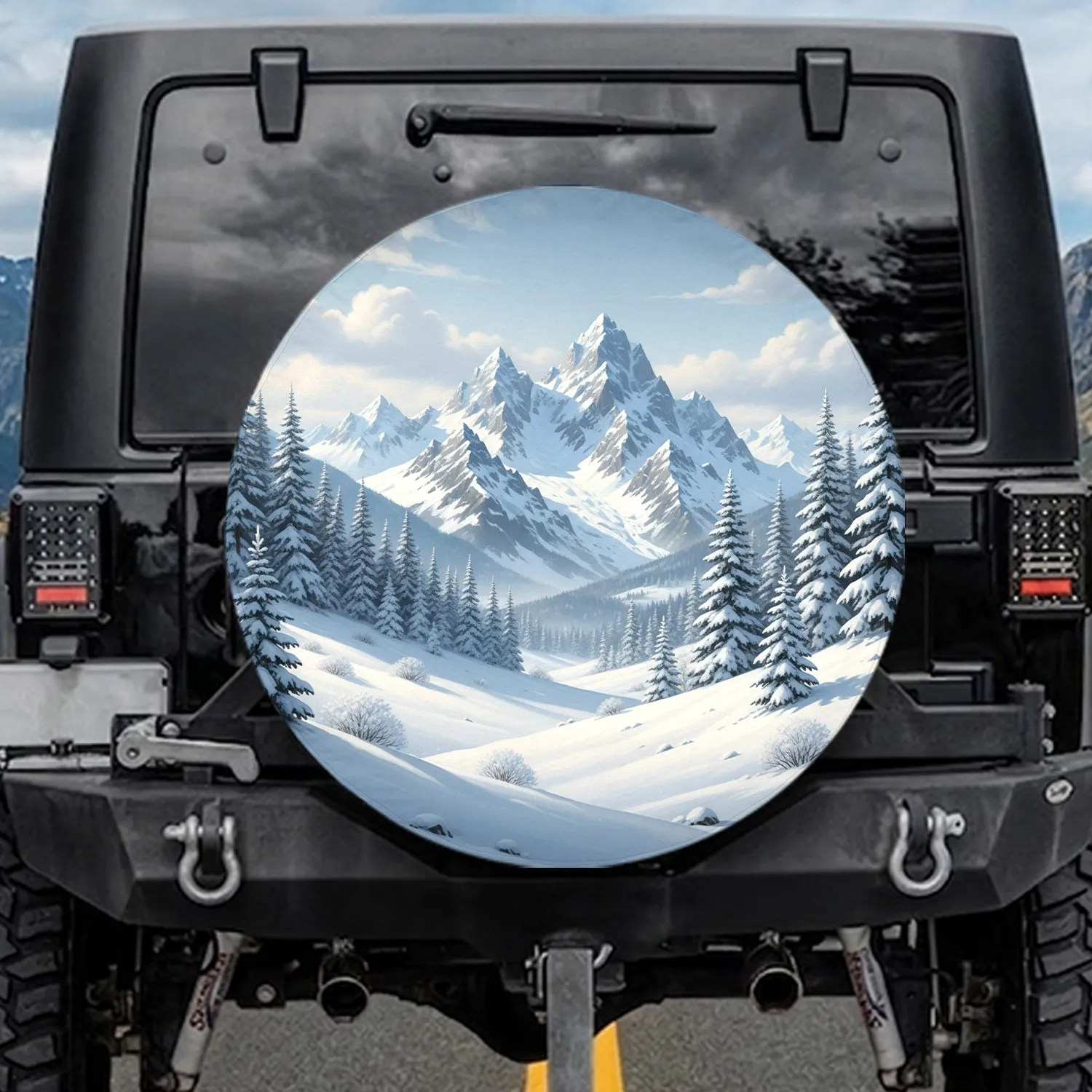 Snowy Mountain Range Winter Landscape - Outdoor Explorer Travel Gift Spare Tire Cover - 1