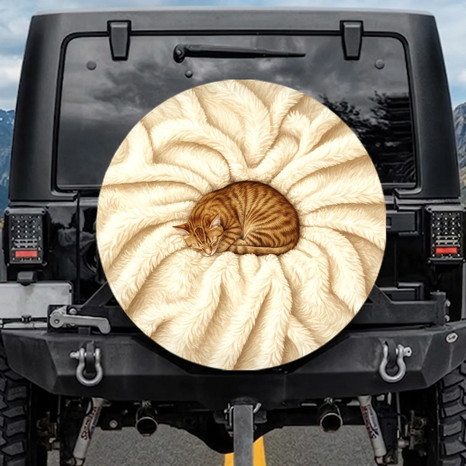 Peaceful Sleeping Tabby Cat Soft Fluffy Cream Blanket - Cat Lover Home Decor Gift Spare Tire Cover - 1