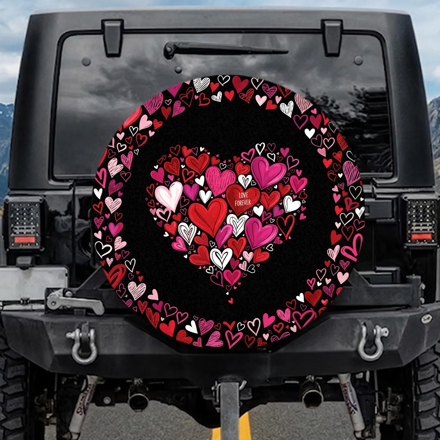 Hand Drawn Scribbled Hearts Fuchsia Red Pink White - Love Expression Gift Spare Tire Cover - 1