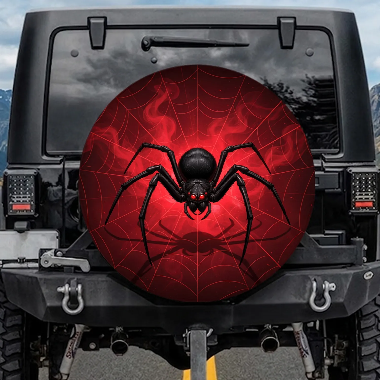 Black Widow Spider Glowing Web - Wildlife Lover Gift for Spider Enthusiast Spare Tire Cover - 1