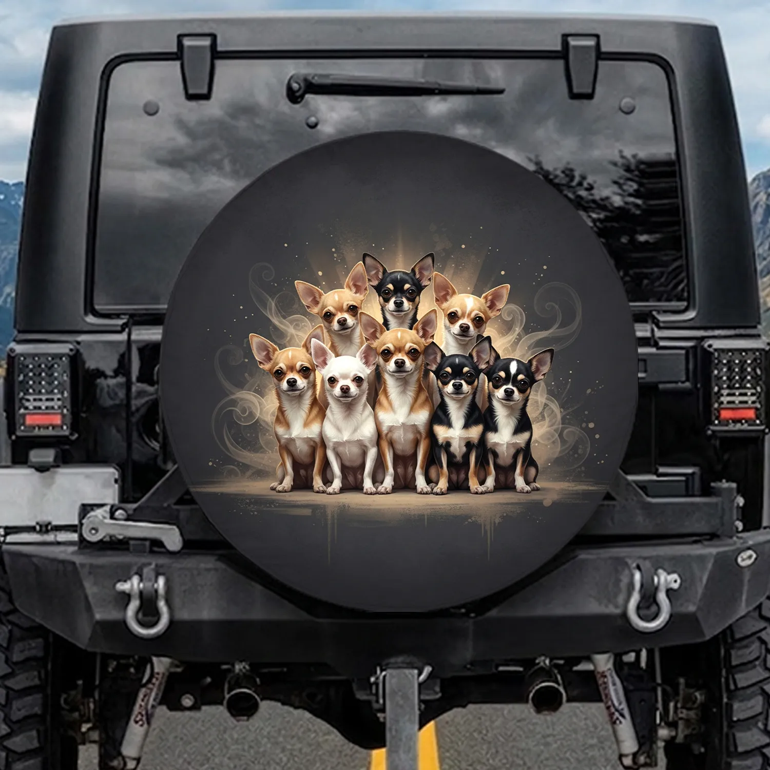 Seven Diverse Chihuahuas - Road Trip Gift for Dog Lovers & Pet Parents Spare Tire Cover - 1