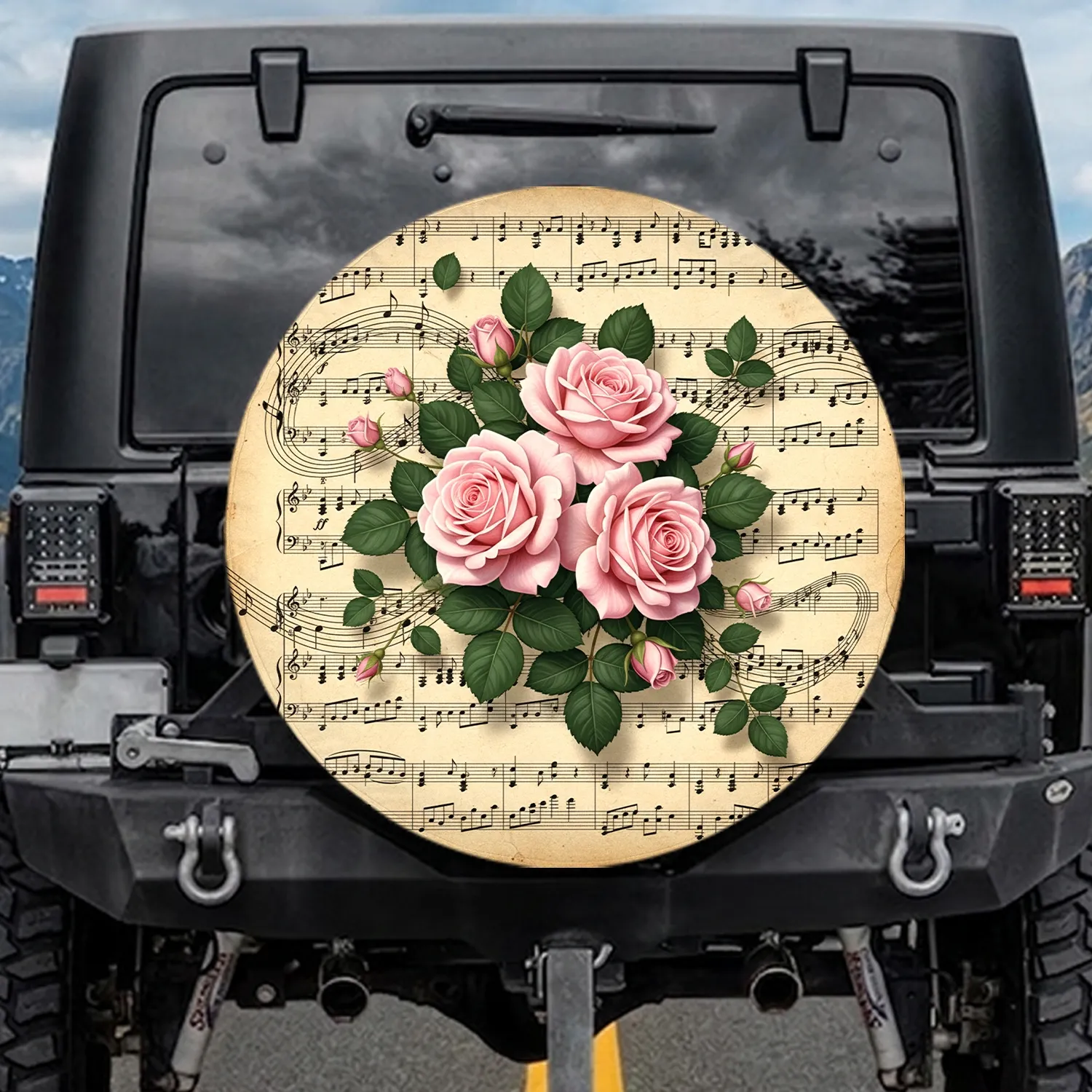 Pink Roses Sheet Music - Garden Lover Gift Spare Tire Cover - 1