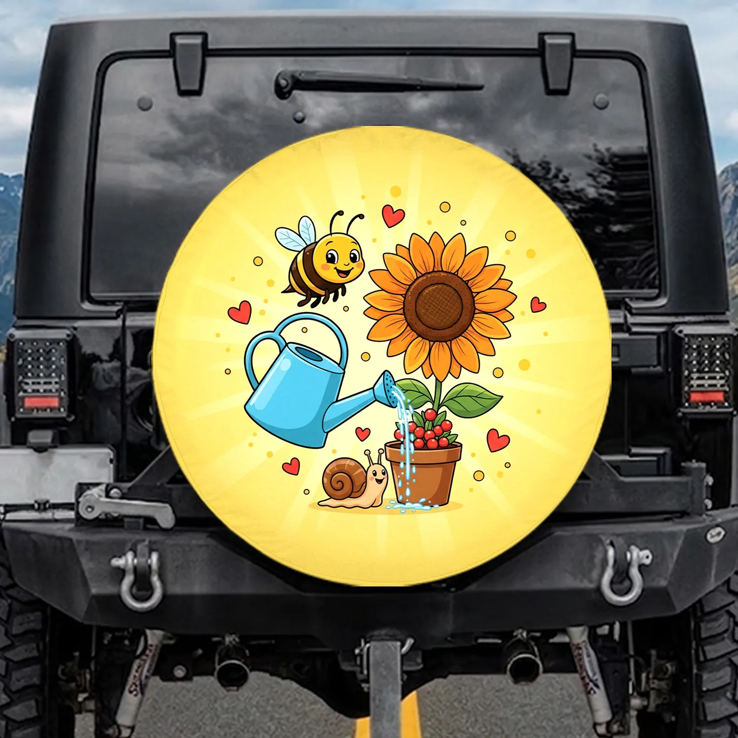 Sunflower Bee Snail Watering Can Potted Plant - Home Decor Gift for Garden Lover Spare Tire Cover - 1