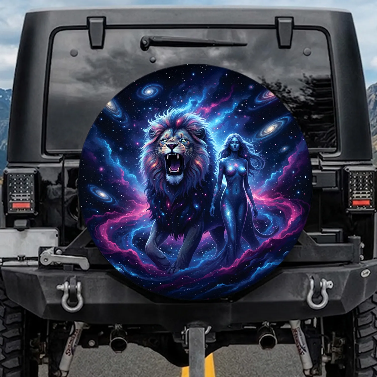 Roaring Lion Celestial Figure Galaxy Nebula - Cosmic Decor Gift for Space Enthusiast Spare Tire Cover - 1