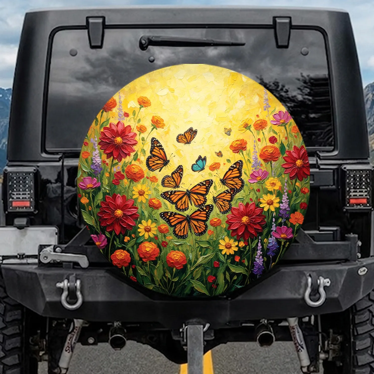 Monarch Butterflies Summer Flowers Golden Meadow - Home Decor Gift for Nature Lover Spare Tire Cover - 1