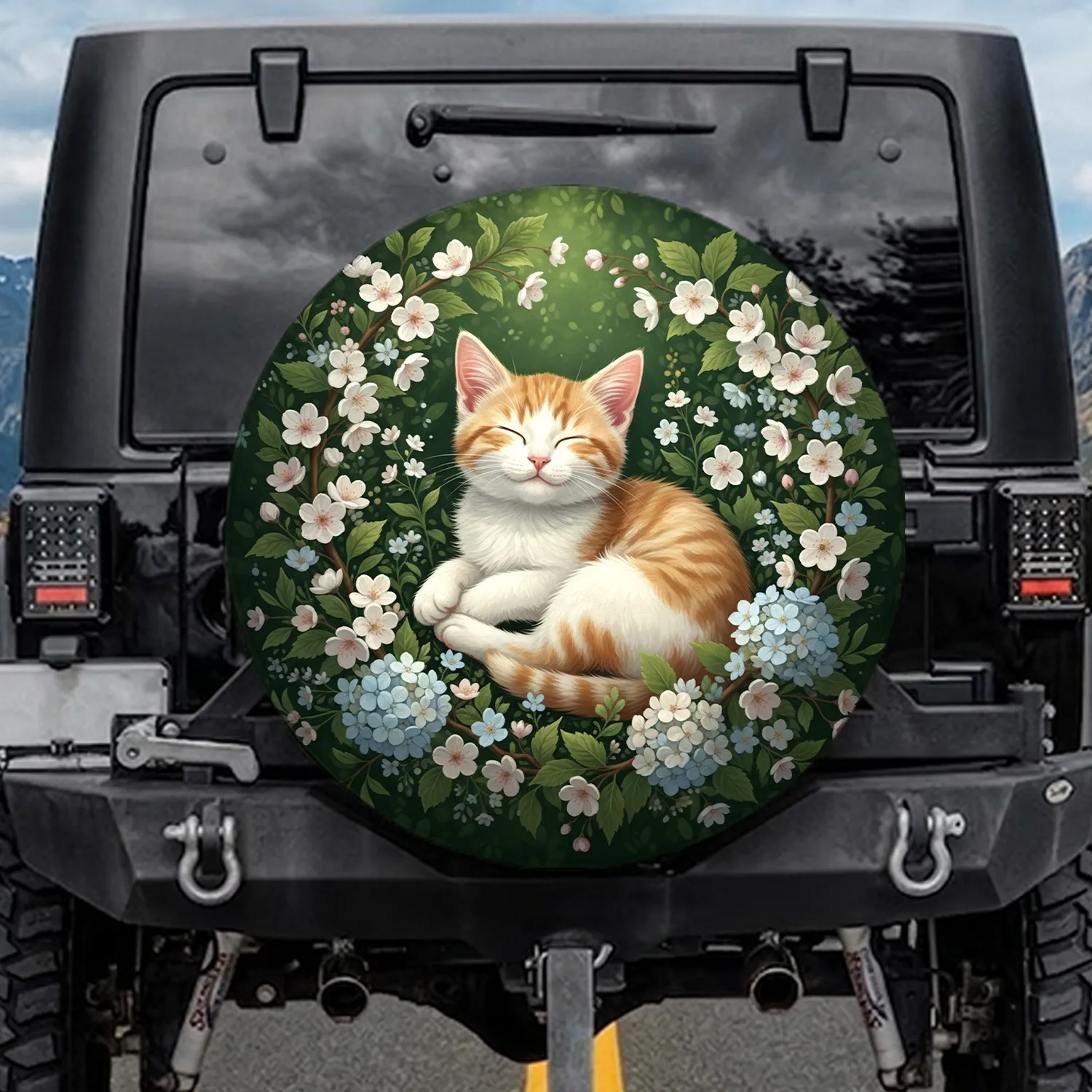 Ginger Tabby Kitten Garden Blossoms - Cat Lover Home Decor Gift Spare Tire Cover - 1