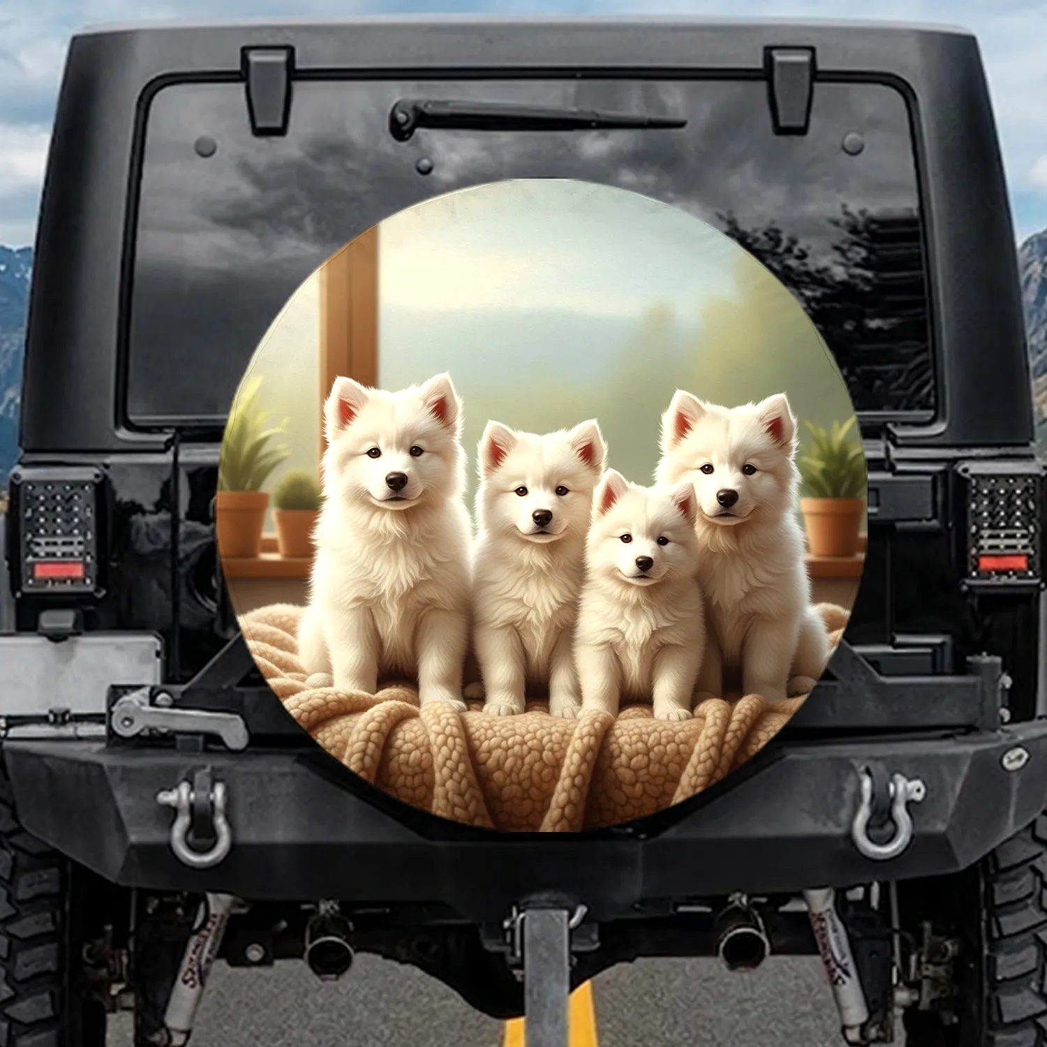 Fluffy Puppy Dogs Beige Cushion - Home Decor Gift for Dog Lover Spare Tire Cover - 1