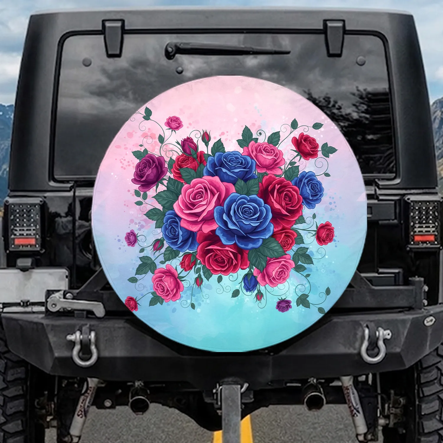 Symmetrical Roses Floral Botanical Tendrils - Home Decor Gift for Garden Lover Spare Tire Cover - 1