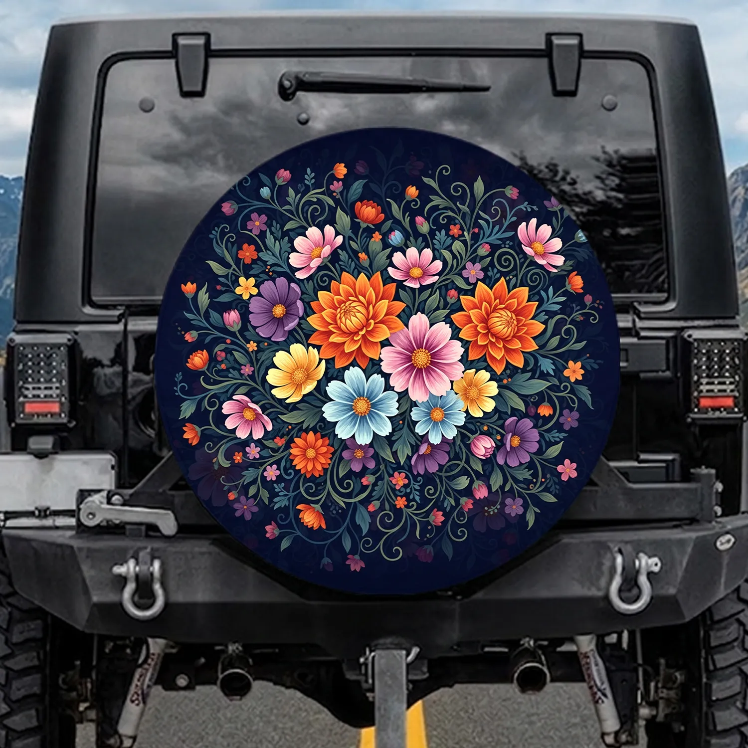 Lush Dahlia Cosmos Floral Vines - Home Decor Gift for Garden Lover Spare Tire Cover - 1
