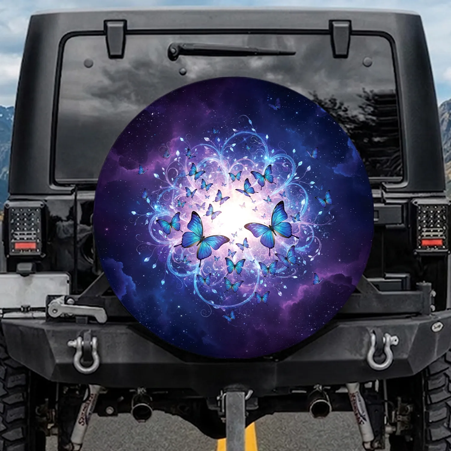 Iridescent Butterflies Glowing Nebula - Travel Essential Butterfly Lover Gift Spare Tire Cover - 1