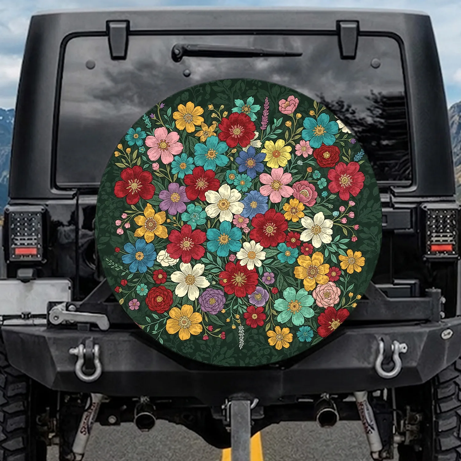 Densely Packed Blooming Flowers Interwoven Foliage Garden - Home Decor Gift for Garden Lover Spare Tire Cover - 1