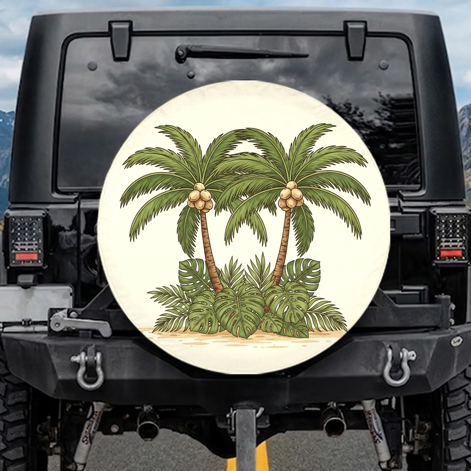 Palm Trees Coconuts Tropical Foliage Sky Sand - Tropical Lifestyle Gift Spare Tire Cover - 1