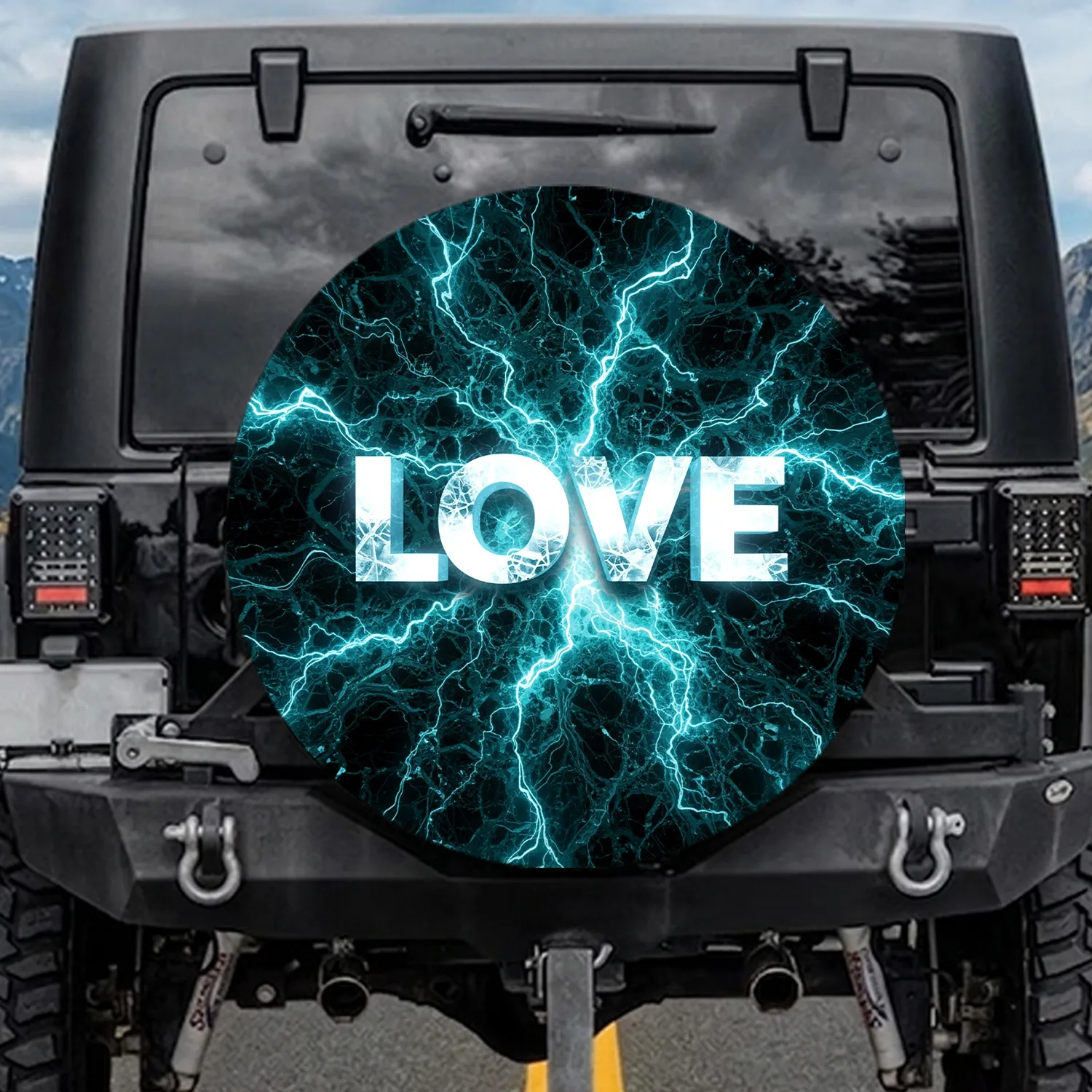 LOVE Luminous Fractured Ice Swirling Fluid Teal Cyan Energy Streams - Love Statement Piece Spare Tire Cover - 1