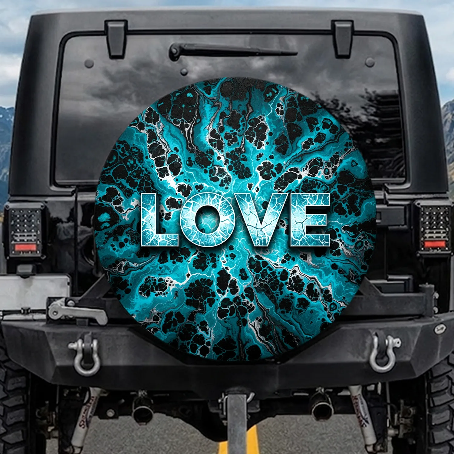 LOVE Cracked Ice Liquid Marbled - Modern Decor Gift Spare Tire Cover - 1