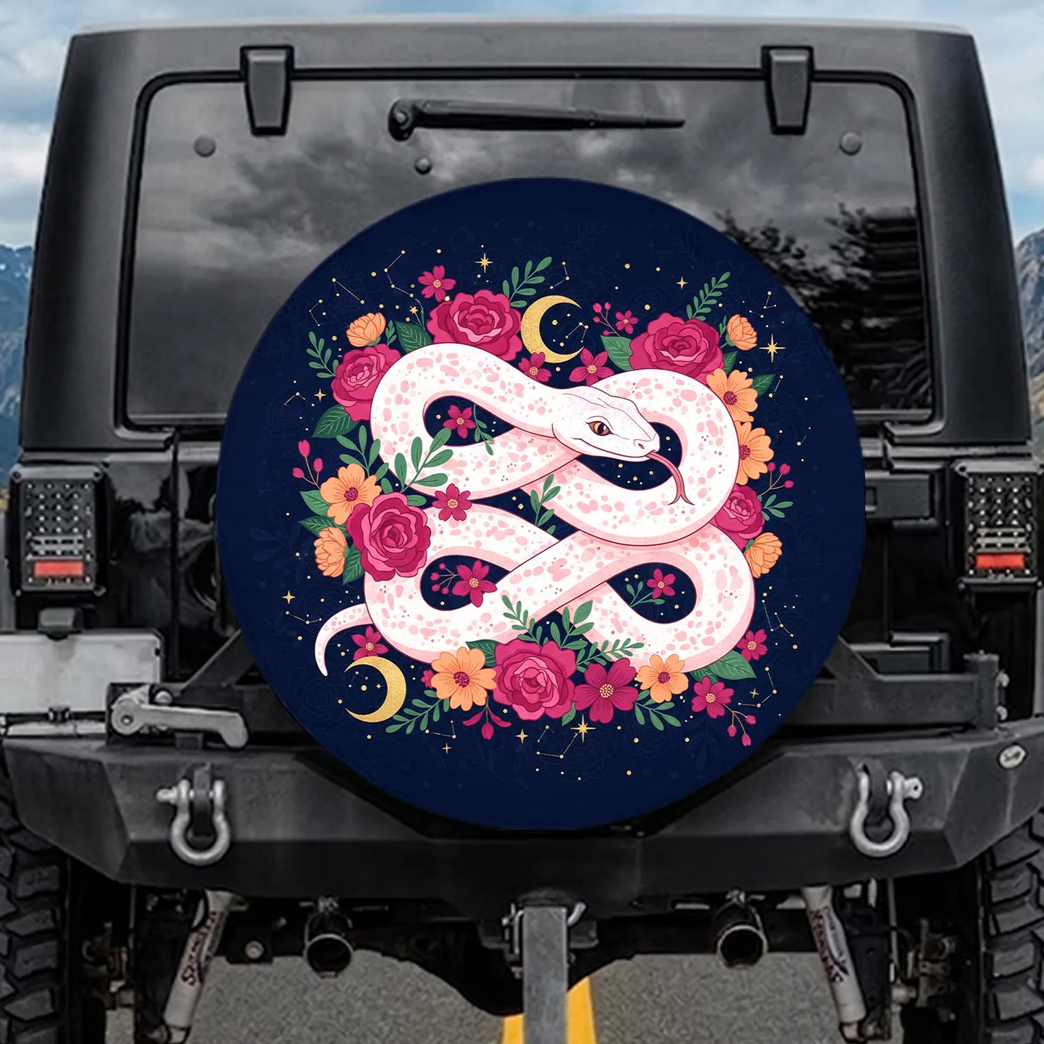 Speckled Serpent Rose Moon Floral - Nature Lover Gift Spare Tire Cover - 1