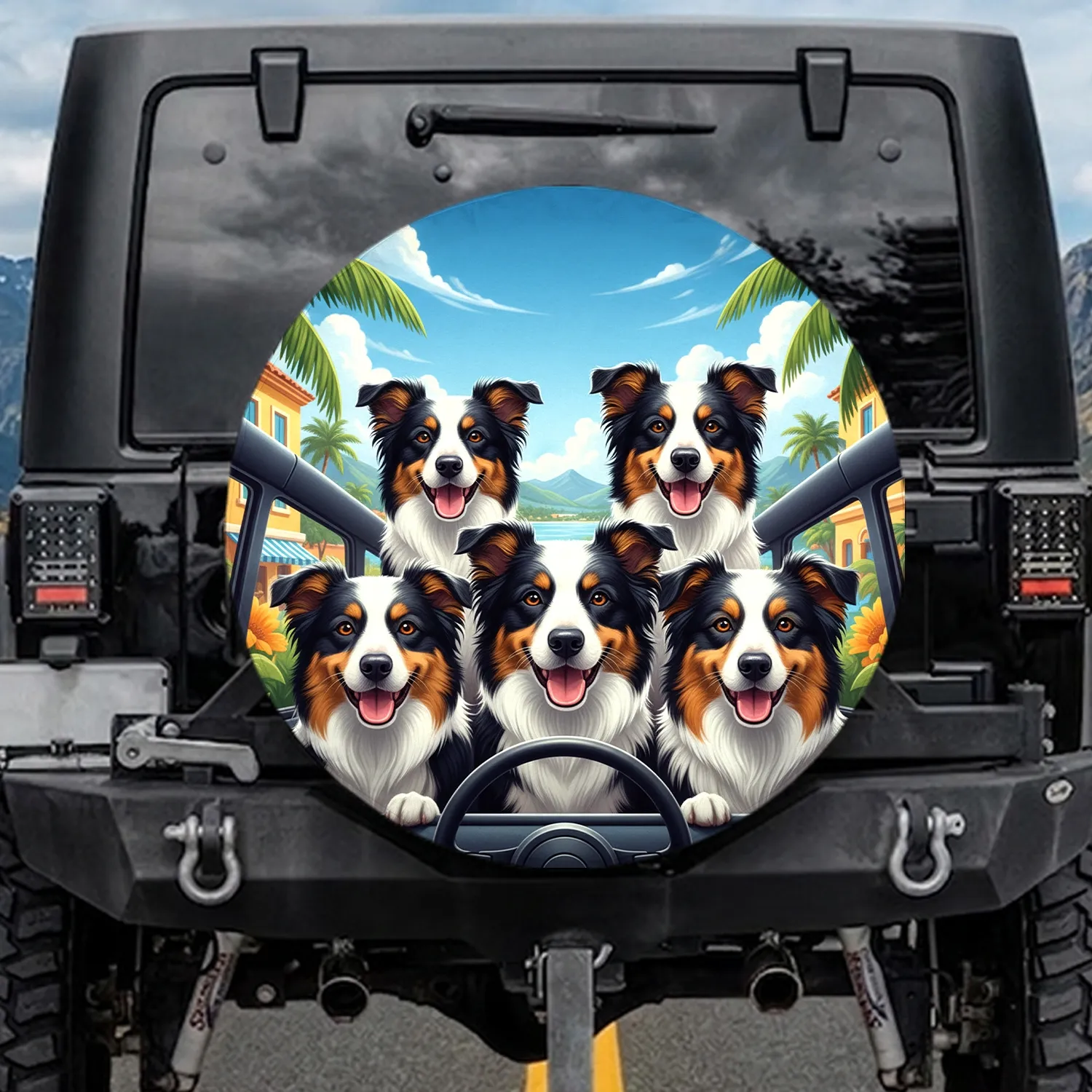 Dogs Tropical Road Trip - Road Trip Lover Gift for Dog Lovers Spare Tire Cover - 1