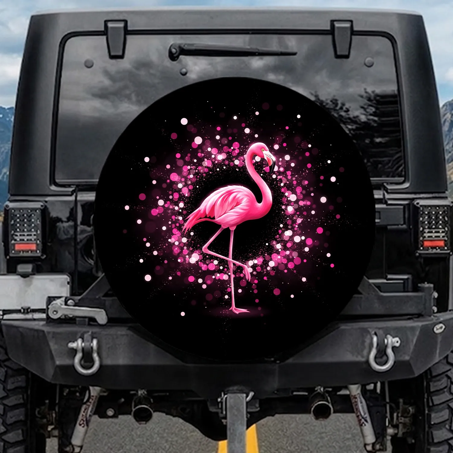 Pink Flamingo Glitter Bokeh Sparkle - Bird Lover Celebration Gift Spare Tire Cover - 1