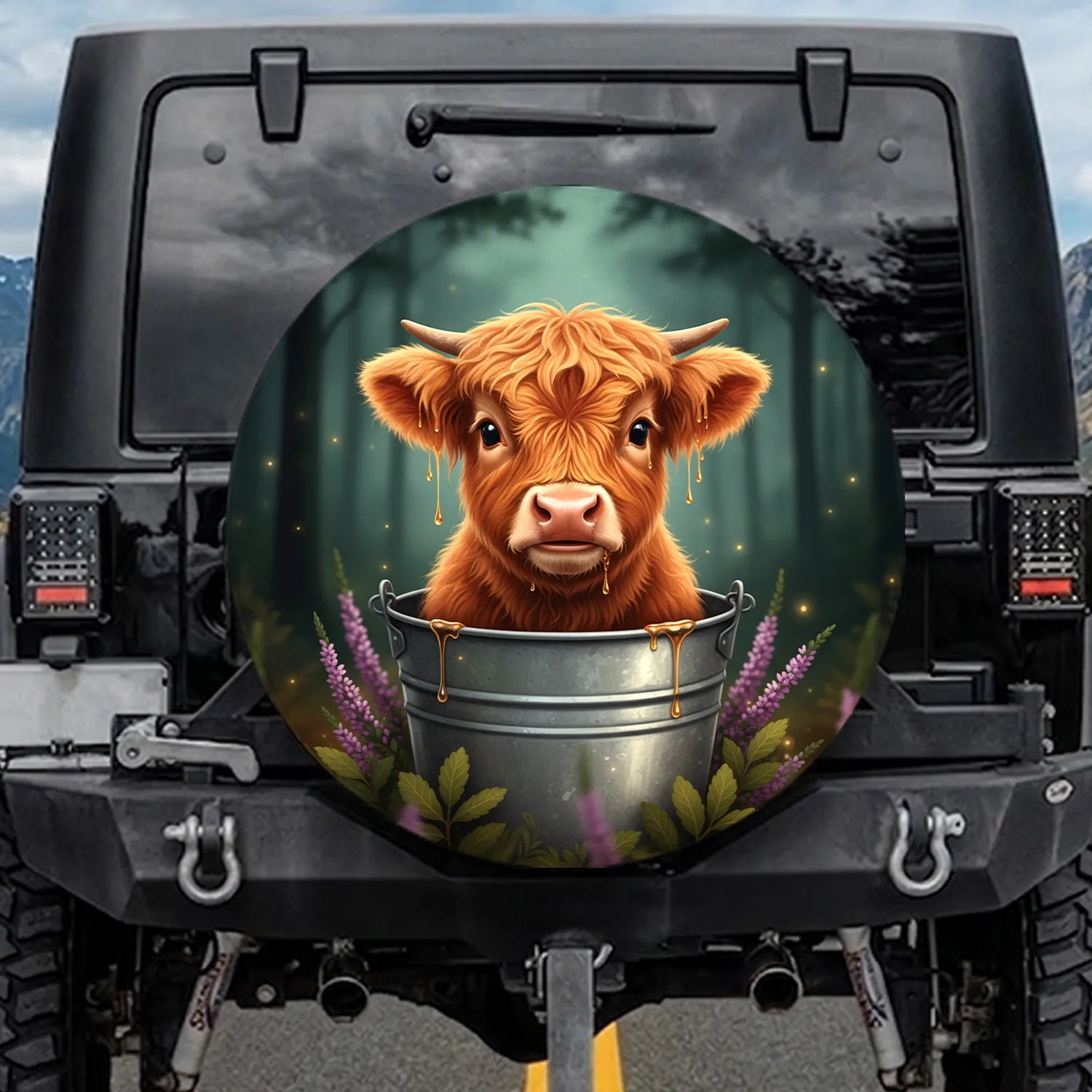 Highland Cow Calf Metal Bucket Farmhouse Home Decor Gift for Cow Lover Spare Tire Cover - 1