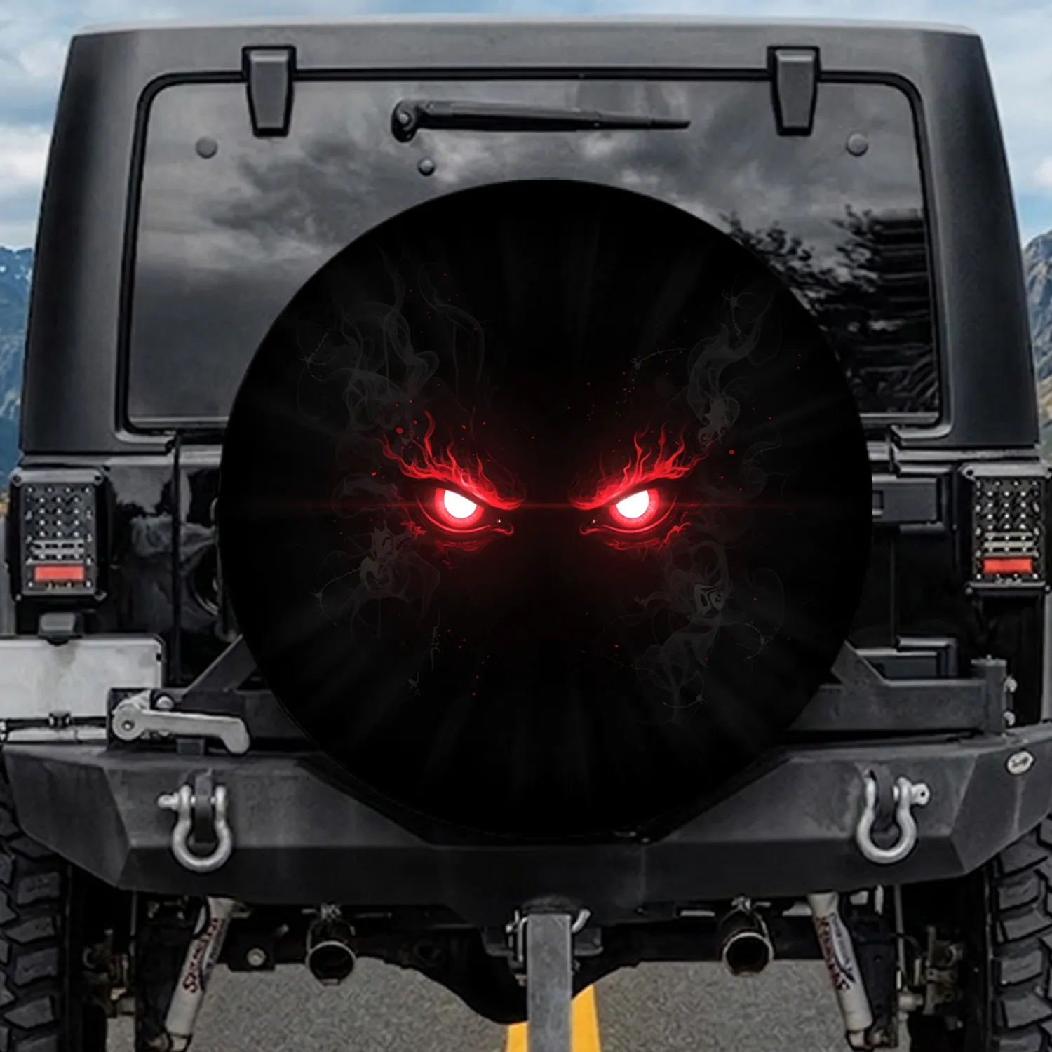 Crimson Red Eyes Emerging Shadow Ethereal Mist Spectral Patterns Vehicle Enthusiast Gift Spare Tire Cover - 1