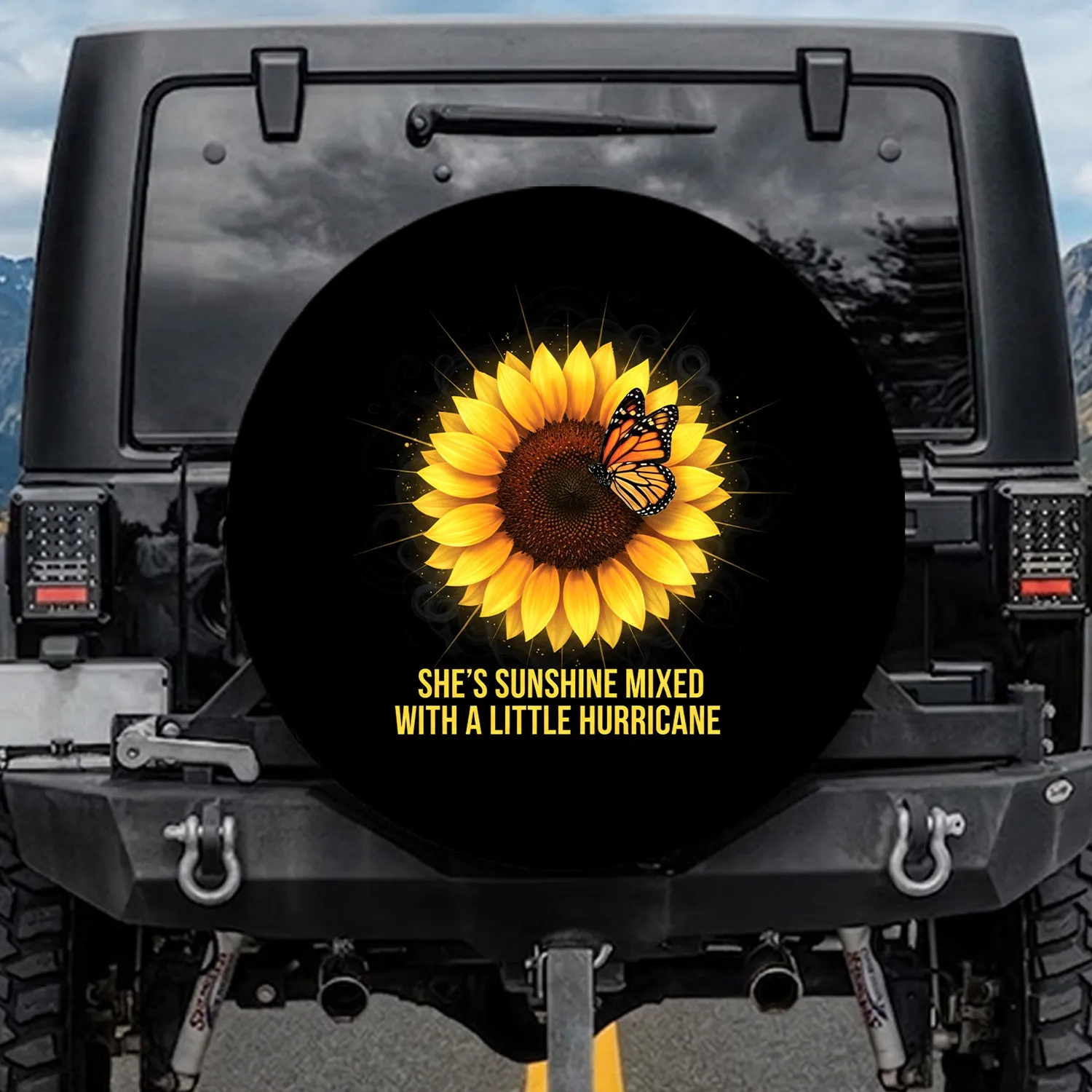 Sunflower Monarch Butterfly She's Sunshine Little Hurricane - Garden Lover Gift Spare Tire Cover - 1