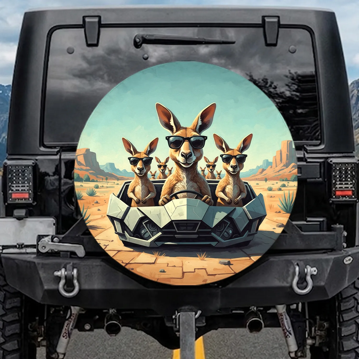 Kangaroos in Sunglasses Adventure - Wildlife Lover Gift for Adventure Seeker Spare Tire Cover - 1