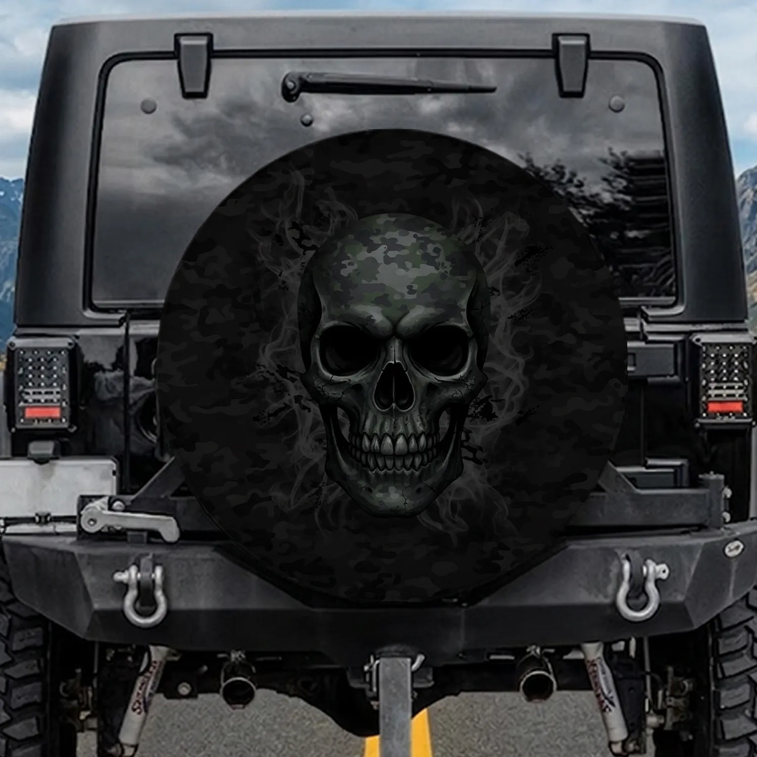 Weathered Skull Camouflage - Tactical Lifestyle Gift for Veterans Spare Tire Cover - 1