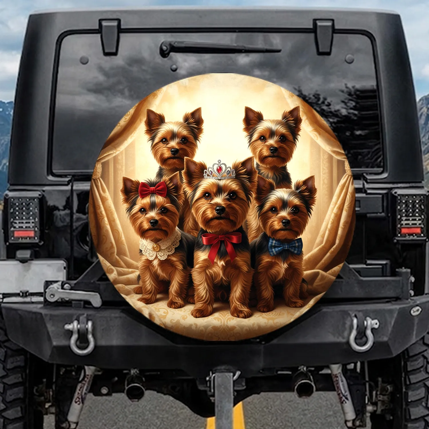 Realistic Yorkshire Terrier Group Plush Drapery - Dog Lover Home Decor Gift Spare Tire Cover - 1