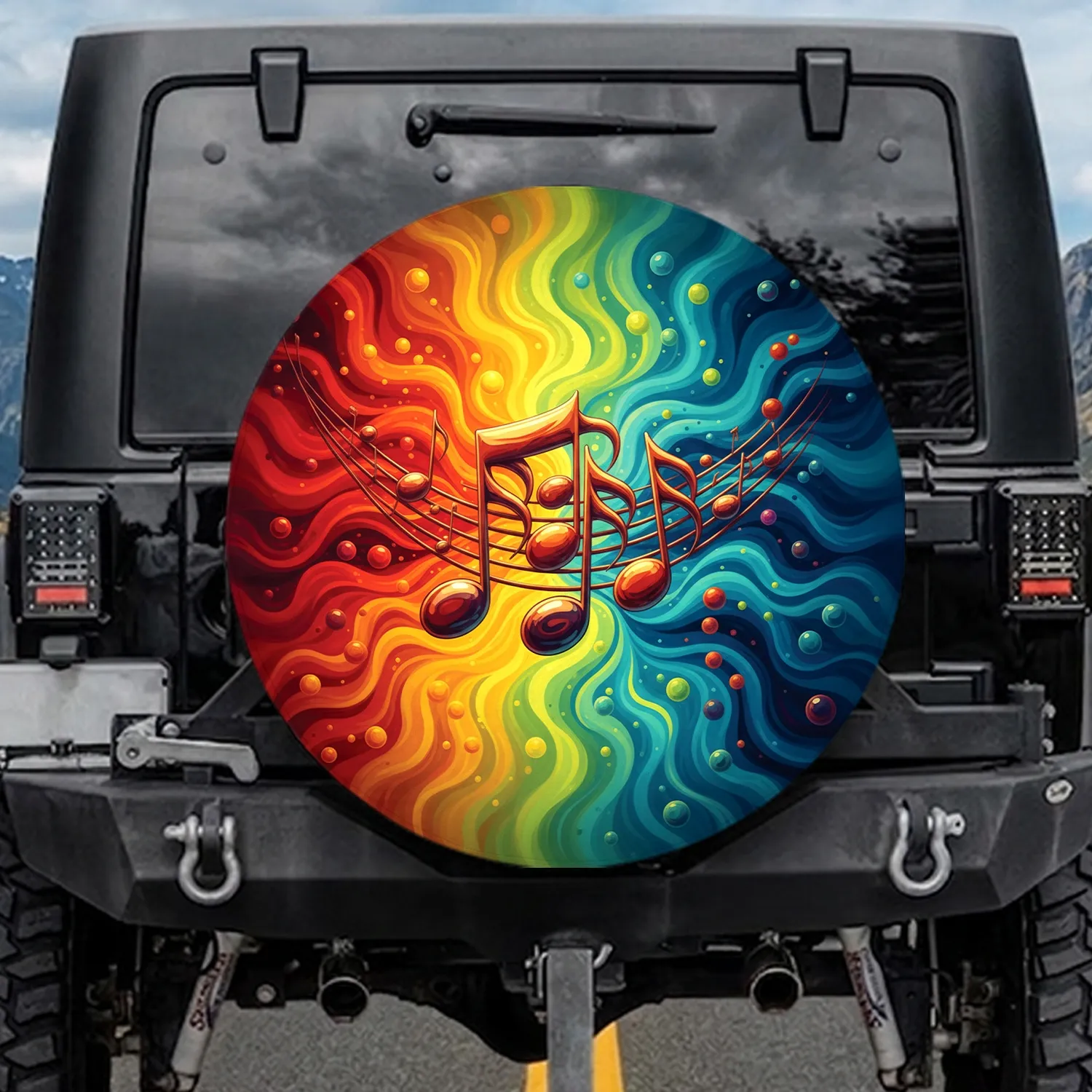 Musical Notes Staff Lines Organic Color Waves - Vehicle Decor Gift for Music Enthusiasts Spare Tire Cover - 1