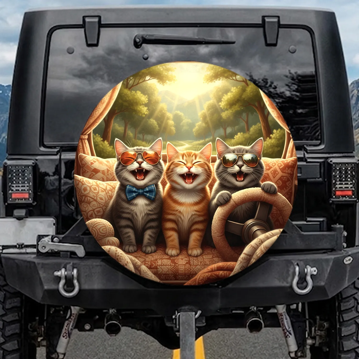 Four Cats Aviator Sunglasses Riding - Road Trip Accessory for Cat Lovers Spare Tire Cover - 1