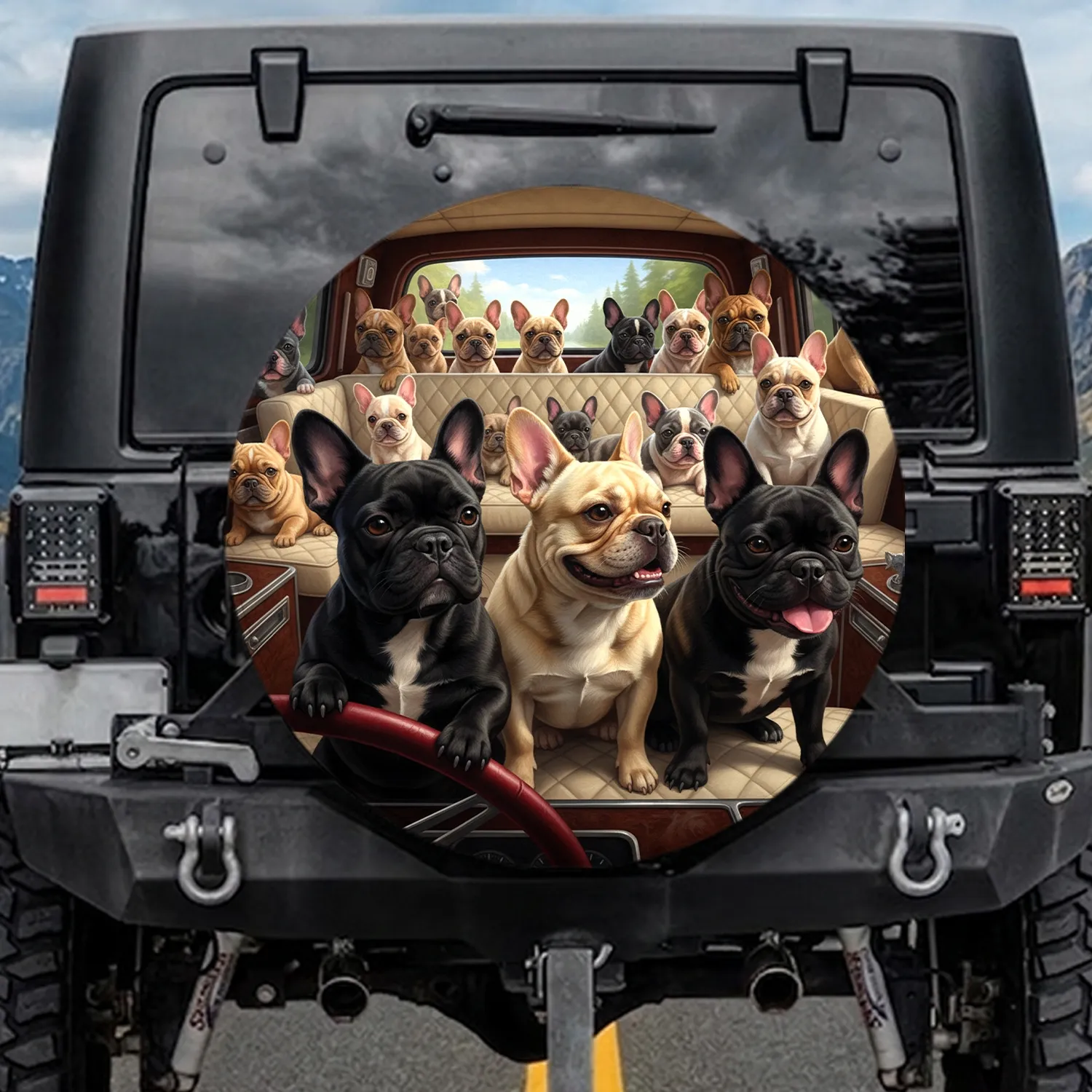 French Bulldogs Road Trip Car Interior - Travel Essentials for Dog Lovers Spare Tire Cover - 1