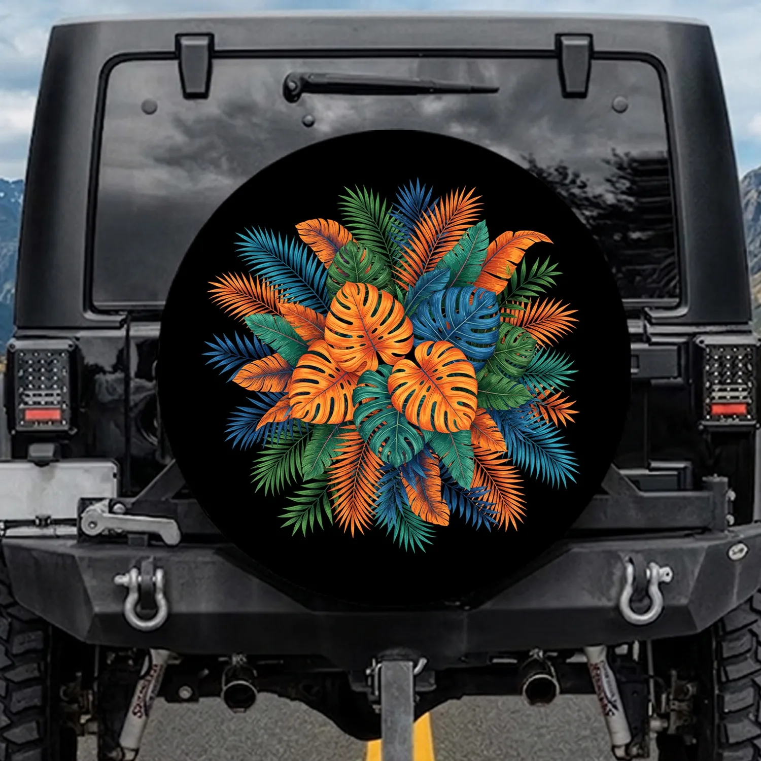 Layered Monstera Palm Split-Leaf Jungle - Adventure Travel Gift Spare Tire Cover - 1