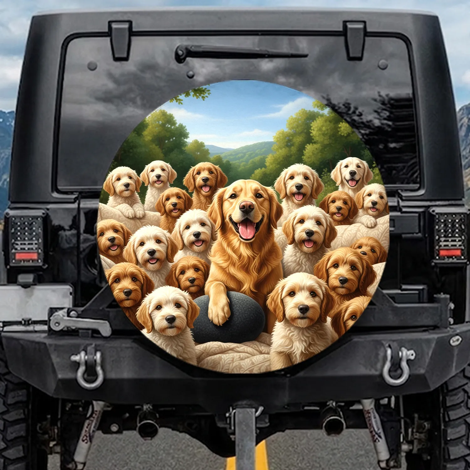 Golden Retriever Poodle Dog Gathering - Outdoor Adventure Gift for Dog Lovers Spare Tire Cover - 1