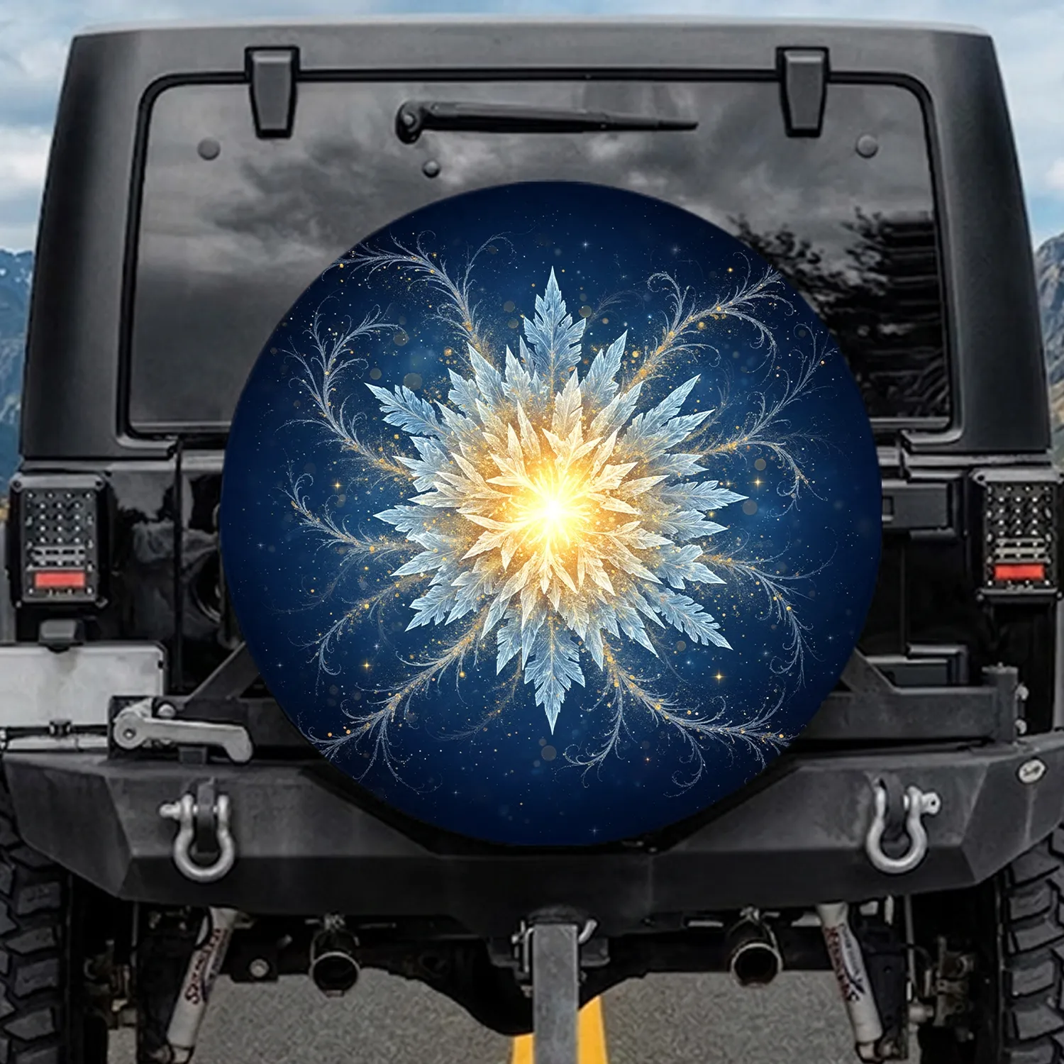 Crystalline Frost Flower Golden Core Cosmic Stars - Home Decor Gift Spare Tire Cover - 1