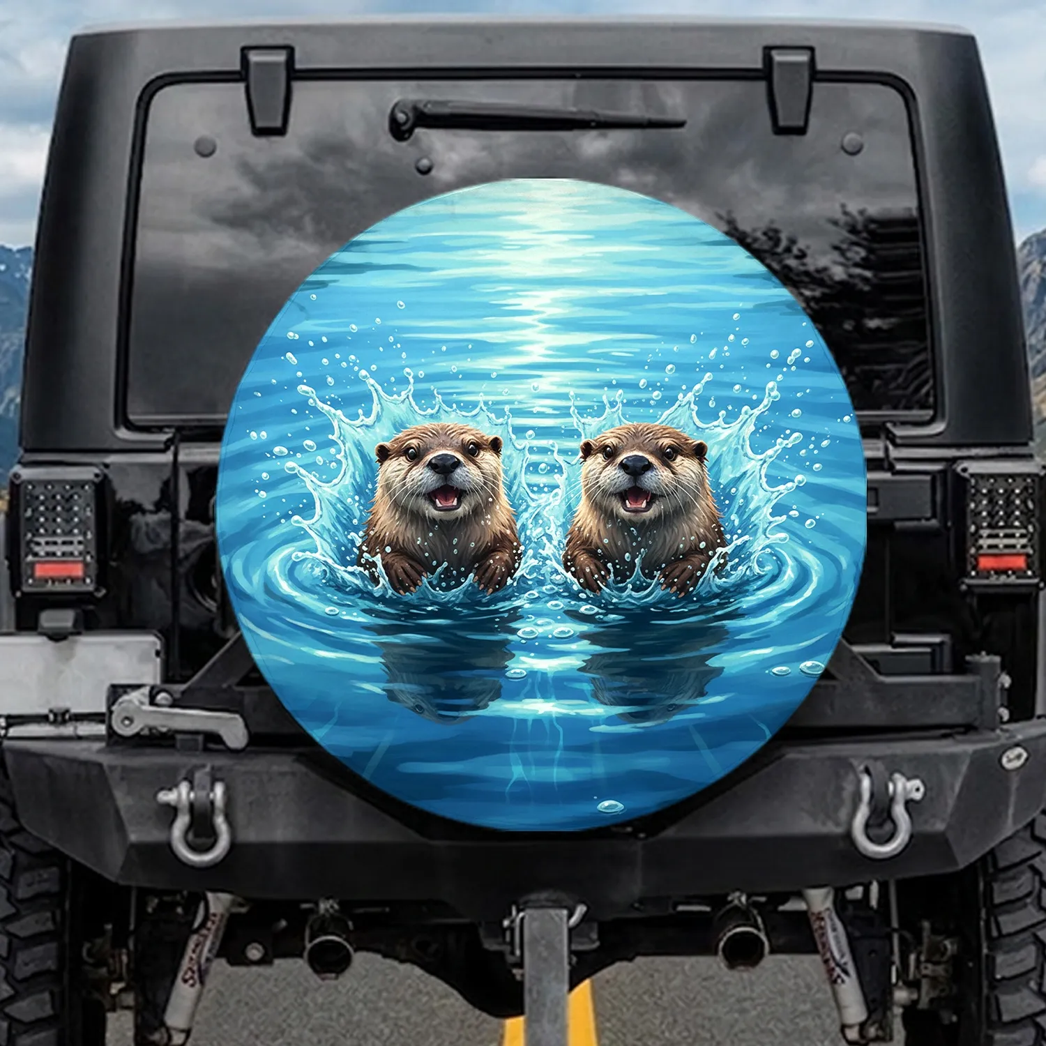 River Otters Crystal Clear Water - Wildlife Lover Gift Spare Tire Cover - 1