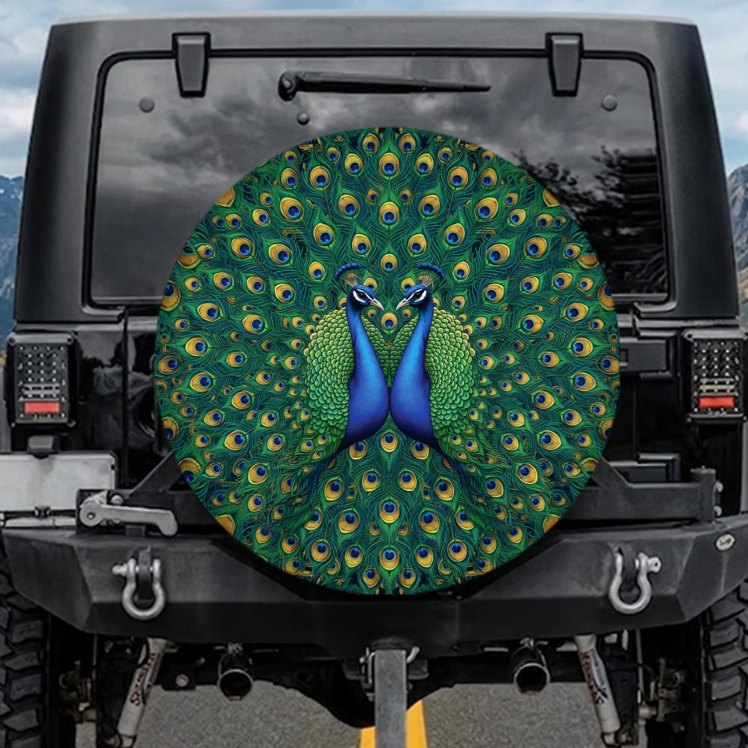 Two Peacocks Iridescent Plumage Wildlife Lover Gift for Bird Watchers Spare Tire Cover - 1