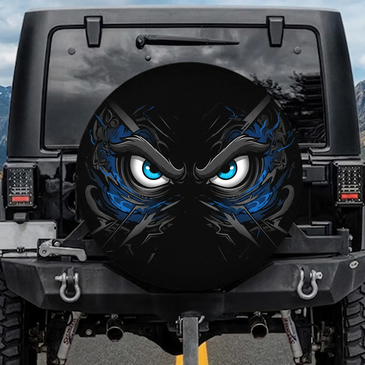 Menacing Blue Eyes Aggressive Tendrils Lurking Power - Vehicle Power Decor Spare Tire Cover - 1
