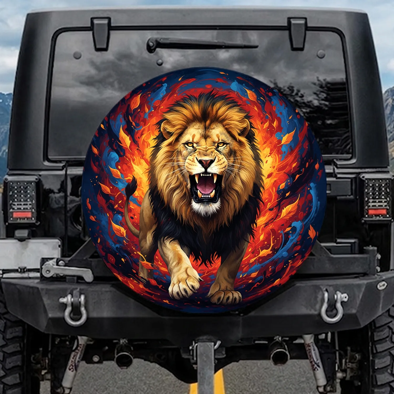 Roaring Lion Golden Mane Tumultuous Brushstrokes - Wildlife Lover Gift Spare Tire Cover - 1