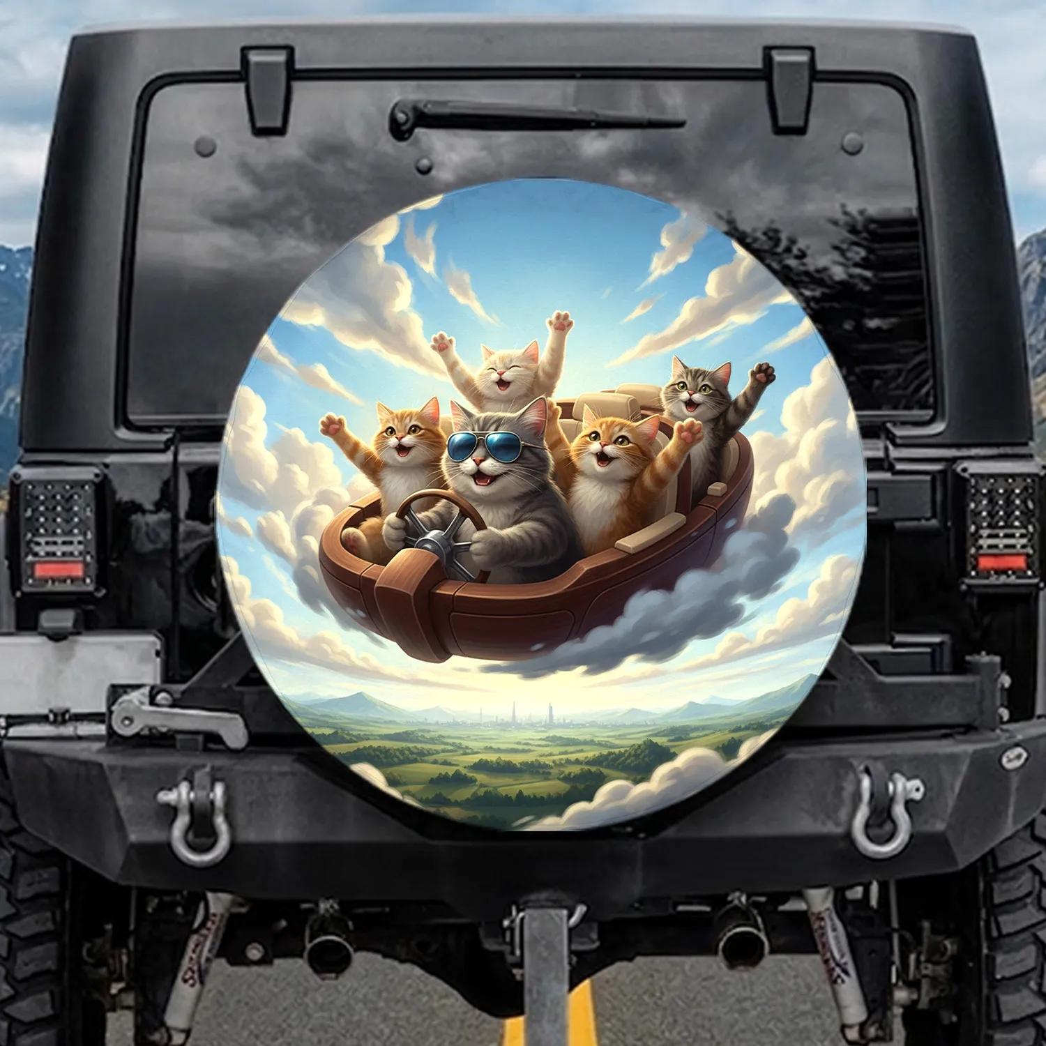 Joyful Cat Group Open-Air Adventure - Travel Essentials Gift for Cat Lovers Spare Tire Cover - 1