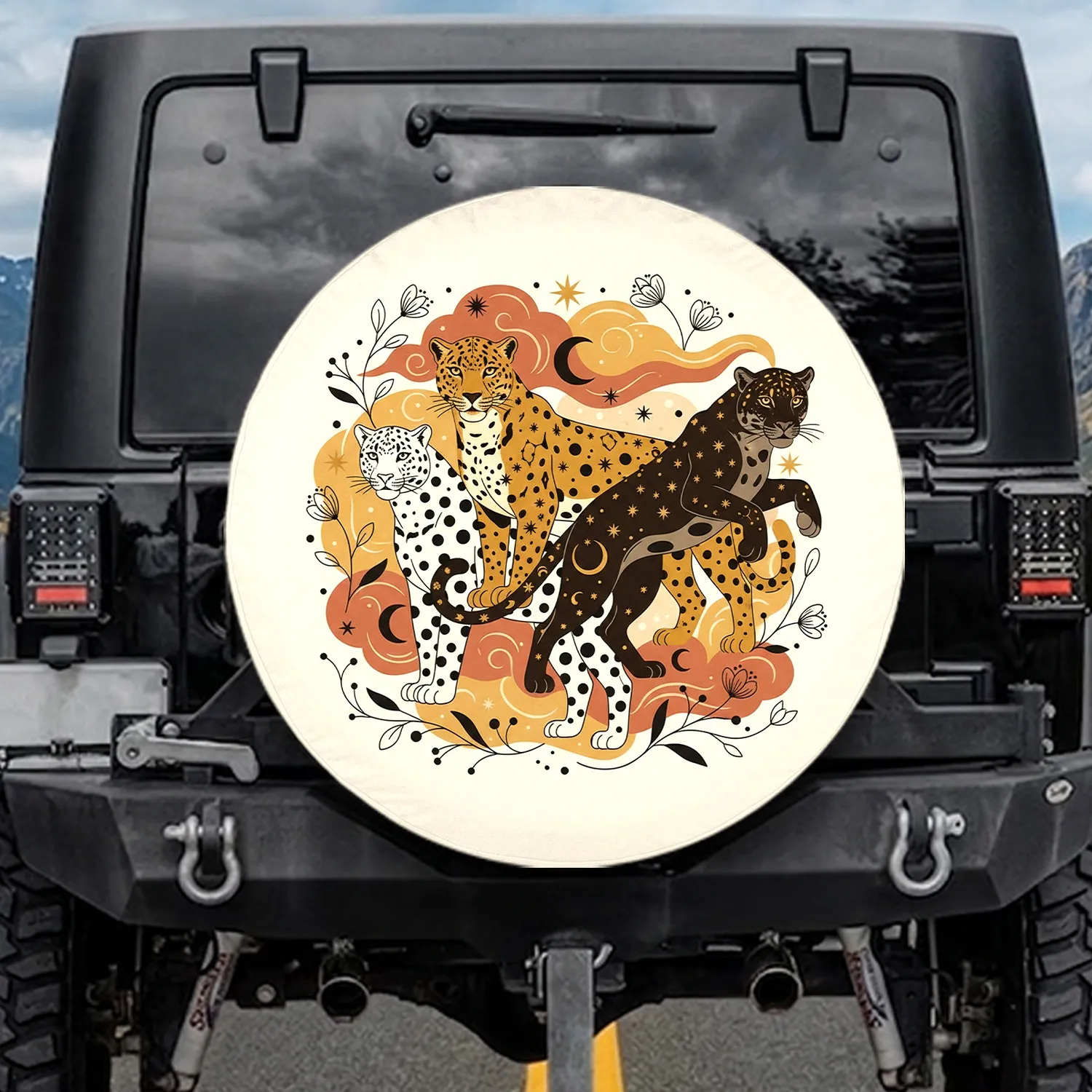 Three Big Cats Leopard Jaguar Celestial Symbols - Wildlife Lover Gift Spare Tire Cover - 1