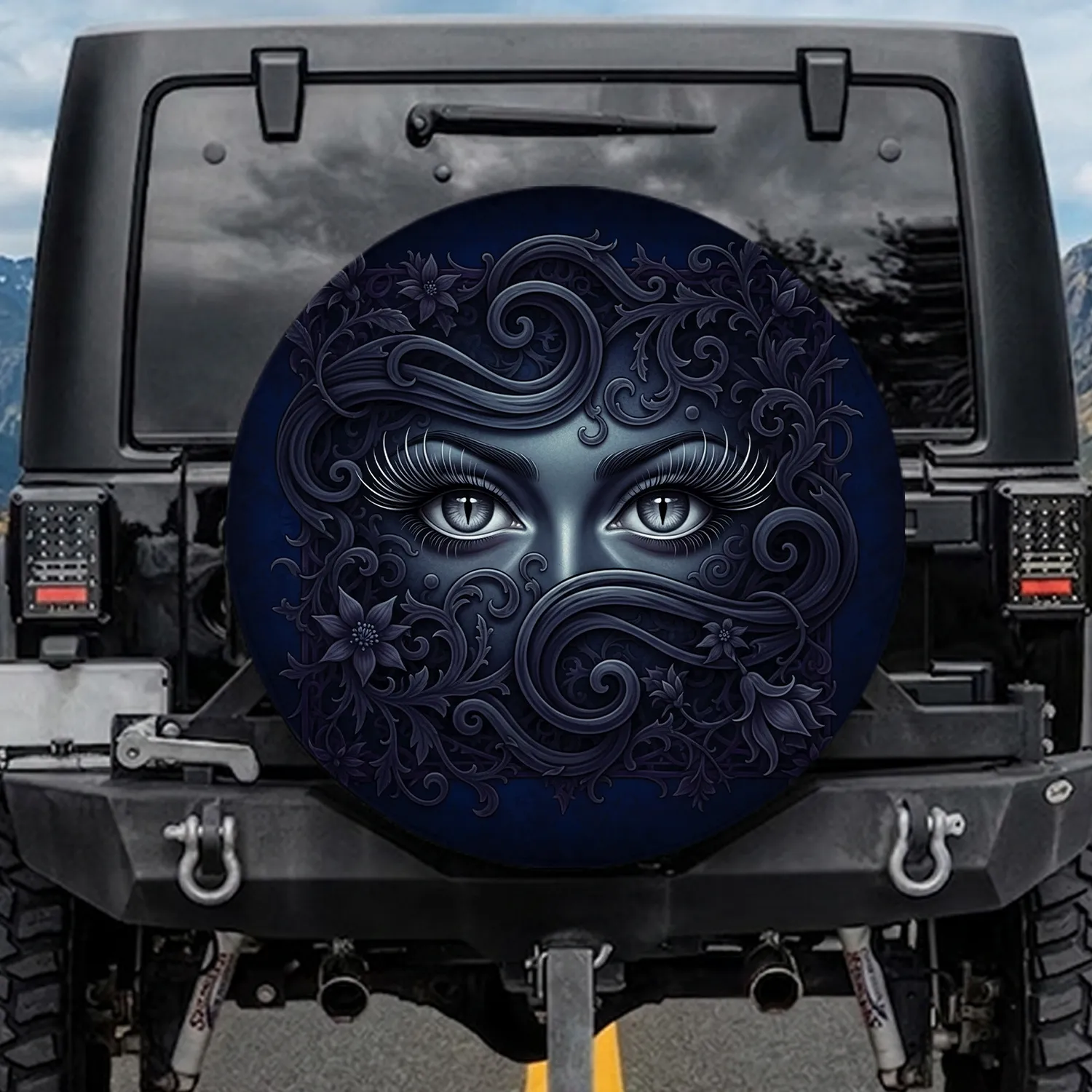 Wide Open Eyes Filigree Thorn Rose Mist - Everyday Car Accessory Spare Tire Cover - 1