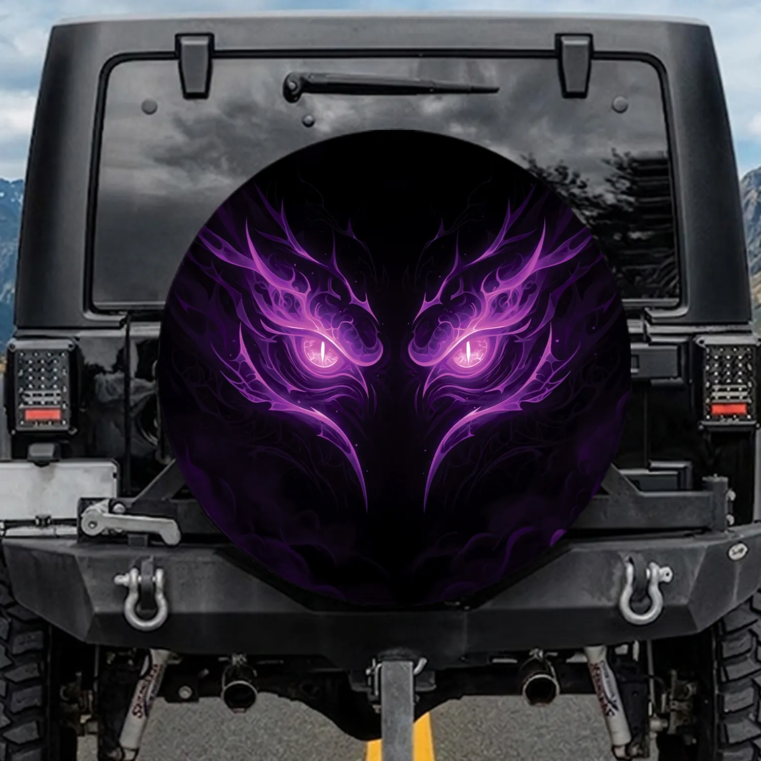 Beast Eyes Neon Purple Pink Glow Elaborate Tendrils Black Abyss - Fantasy Lover Gift Spare Tire Cover - 1