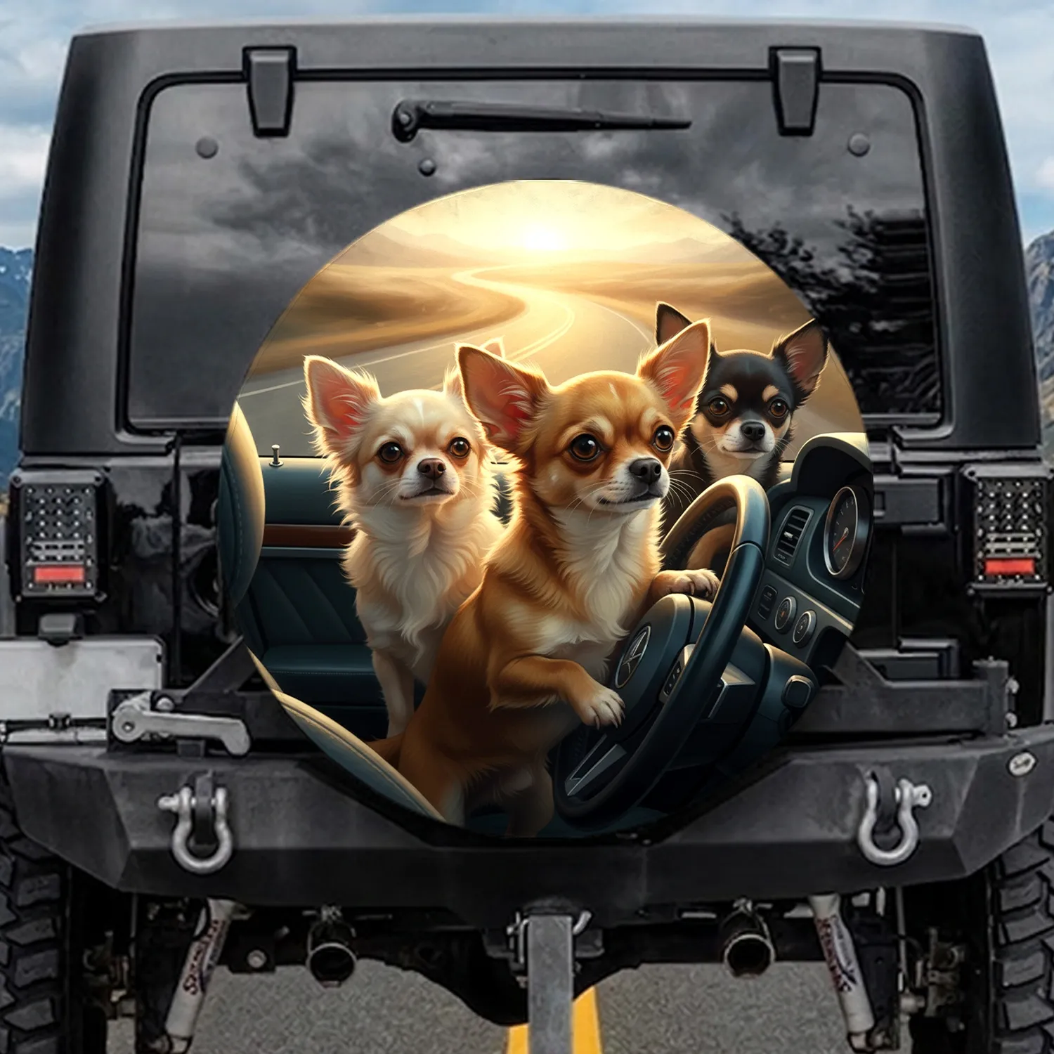 Chihuahua Dogs Car Interior Road Trip Travel Essentials Gift for Chihuahua Lover Spare Tire Cover - 1