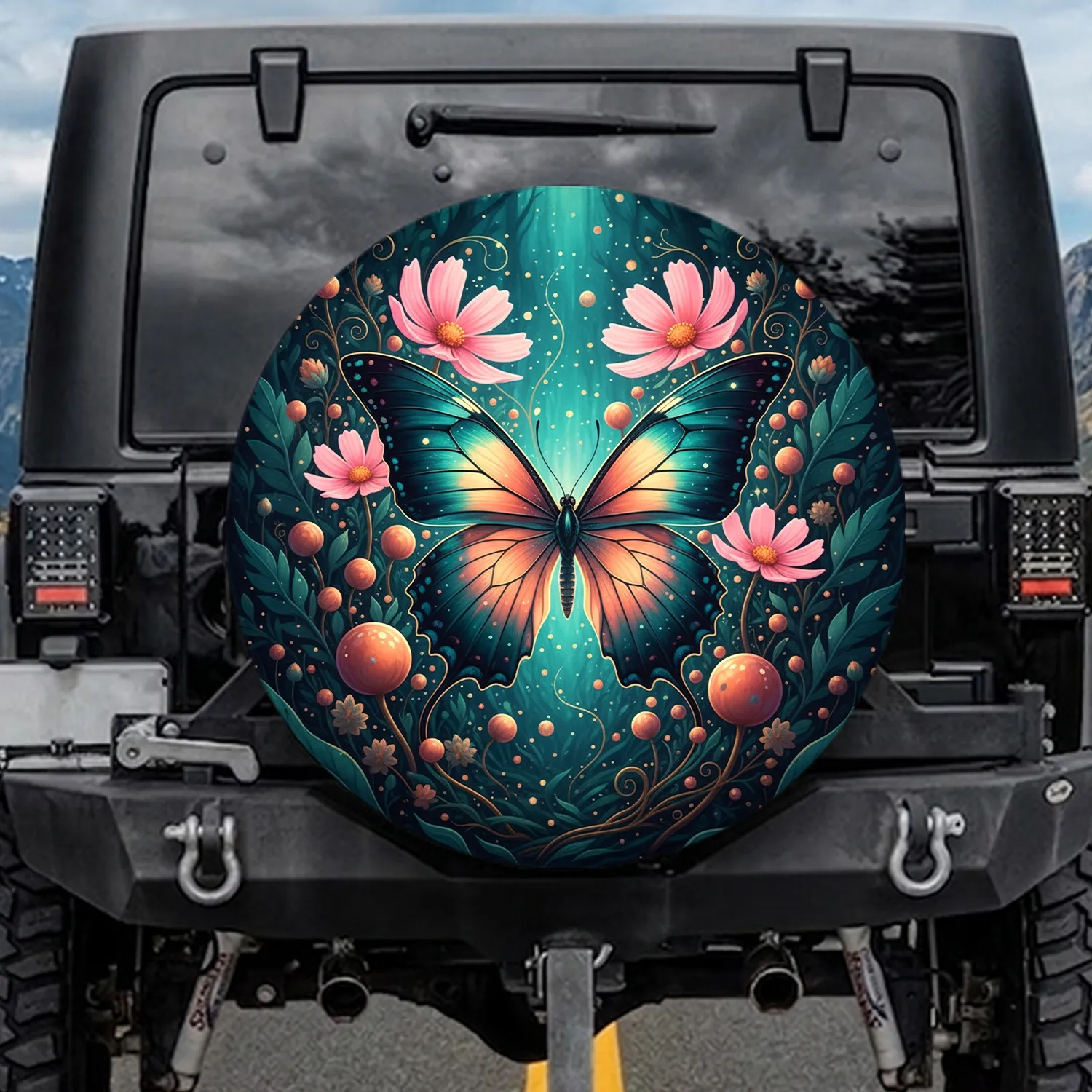Luminous Butterfly Iridescent Wings Glowing Cosmos Forest - Fantasy Lover Gift Spare Tire Cover - 1
