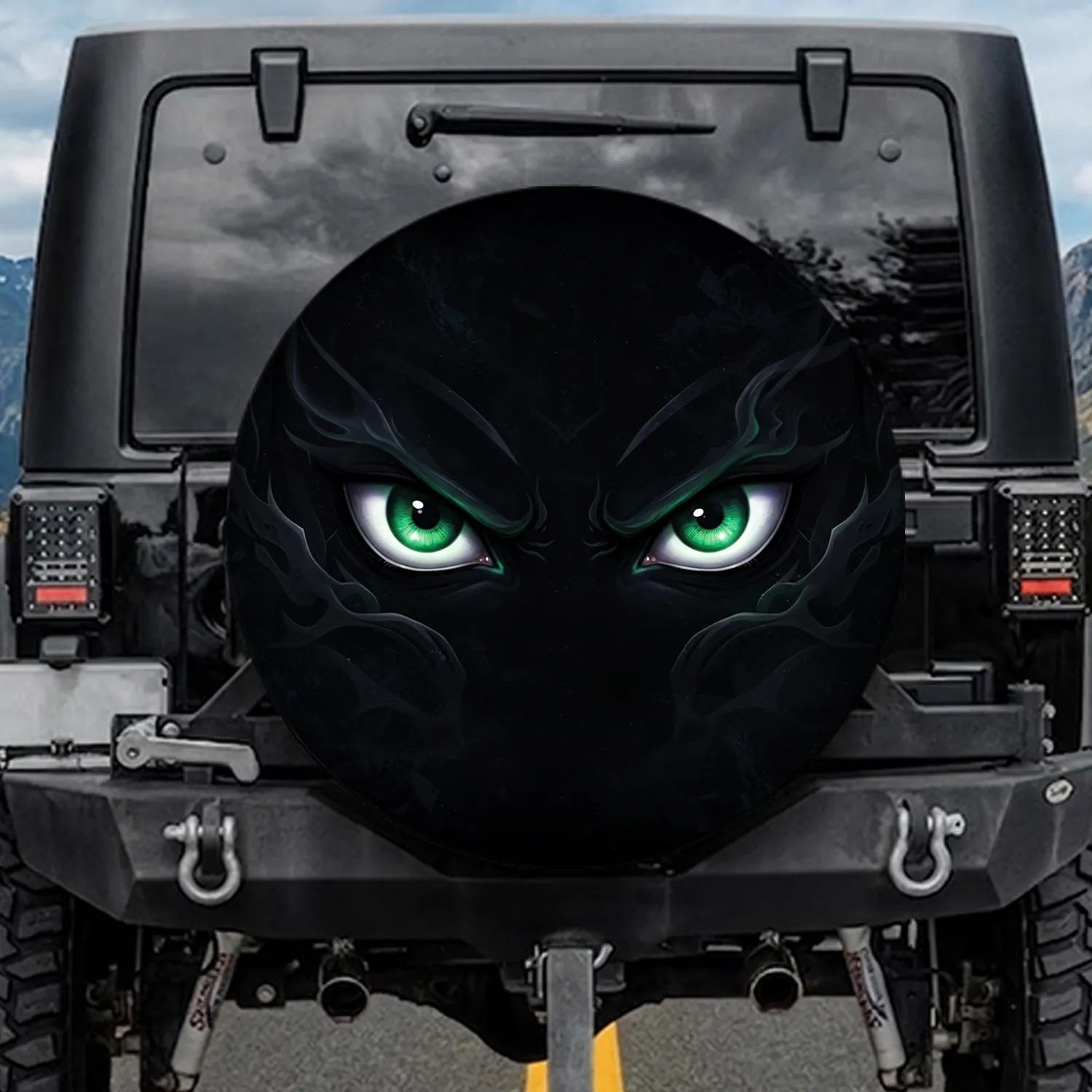 Emerald Eyes Shadowy Forms Cosmic Darkness - Home Decor Gift Spare Tire Cover - 1
